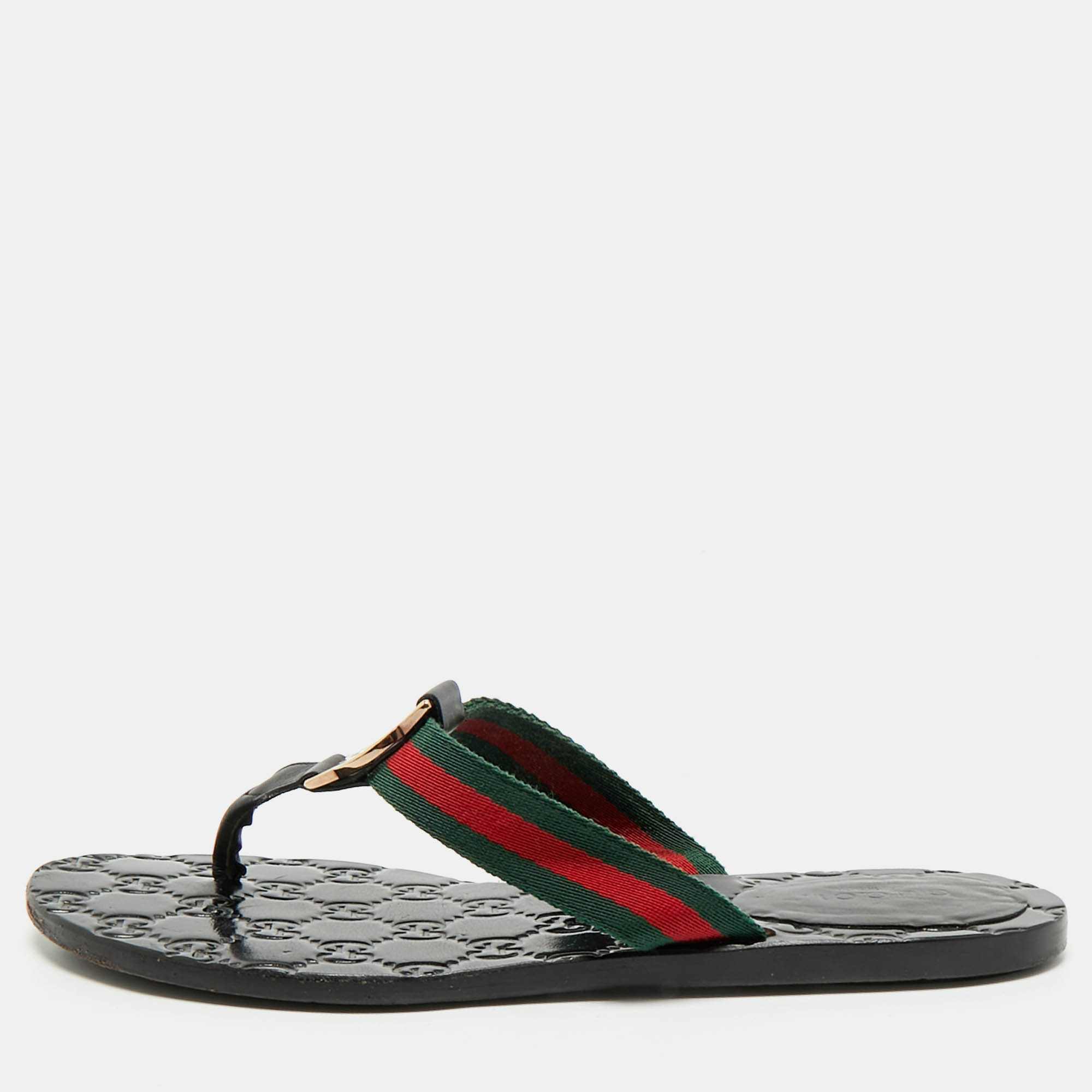 

Gucci Black Leather GG Marmont Thong Flats Size