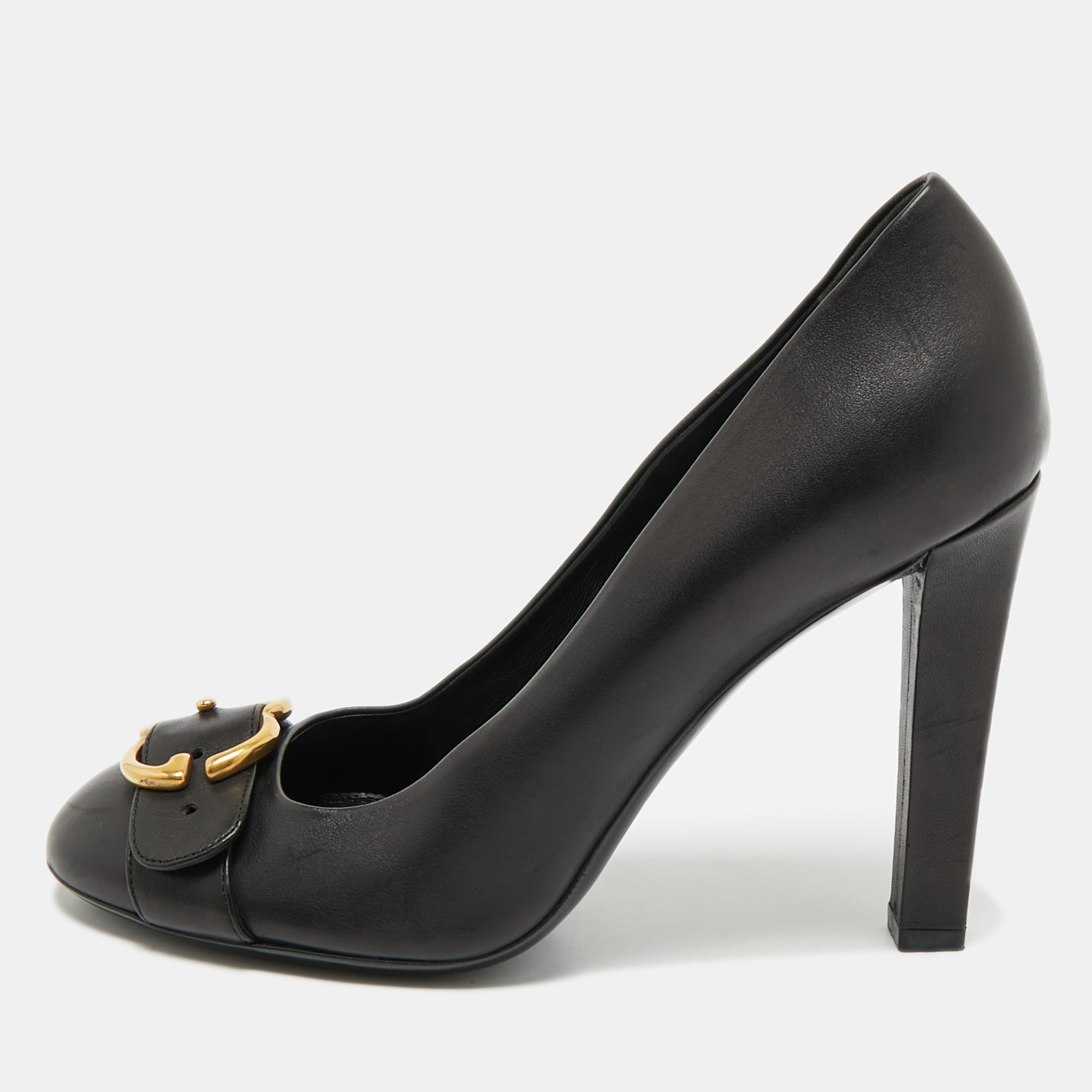 

Gucci Black Leather Buckle Round Toe Pumps Size