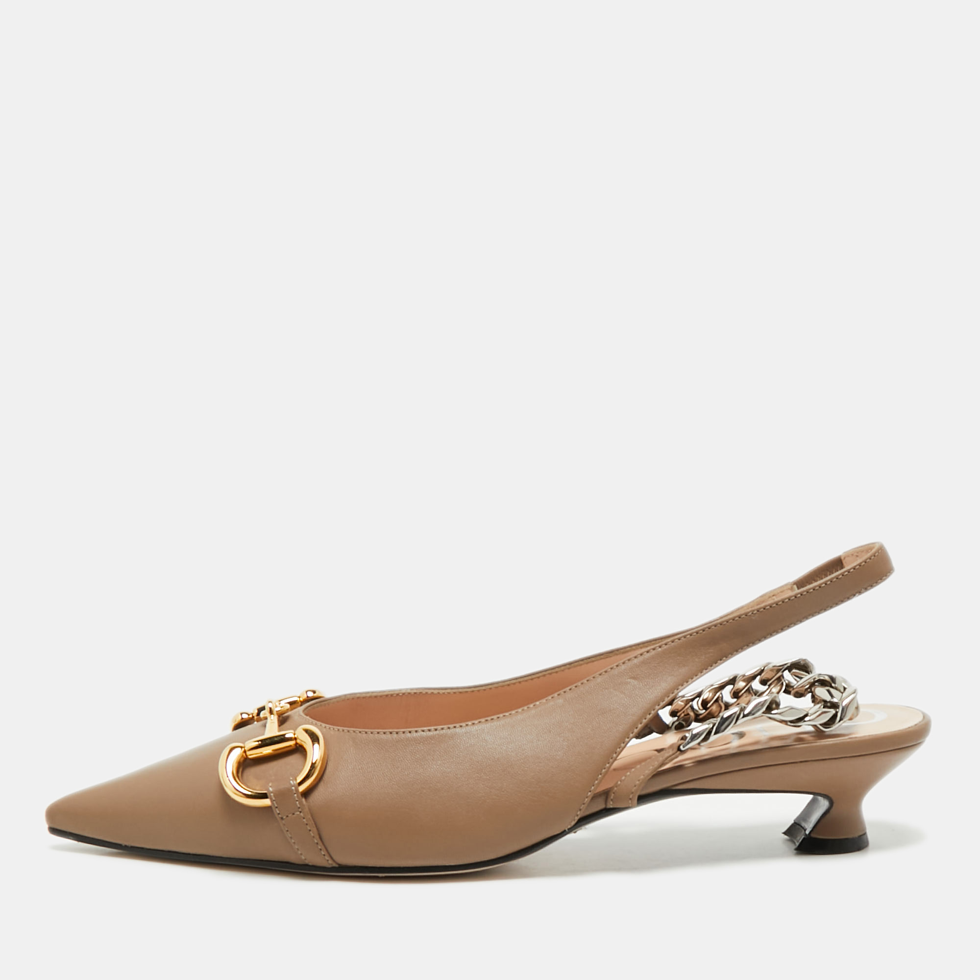 

Gucci Brown Leather Slingback Pumps Size