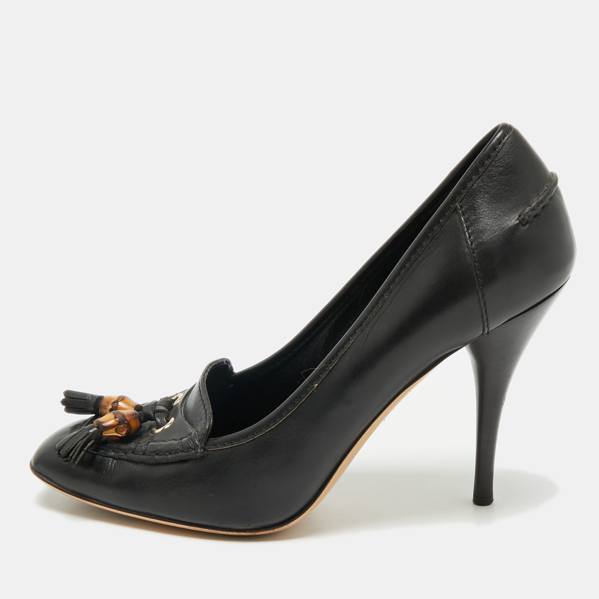 

Gucci Black Leather Bamboo Fringe Pumps Size