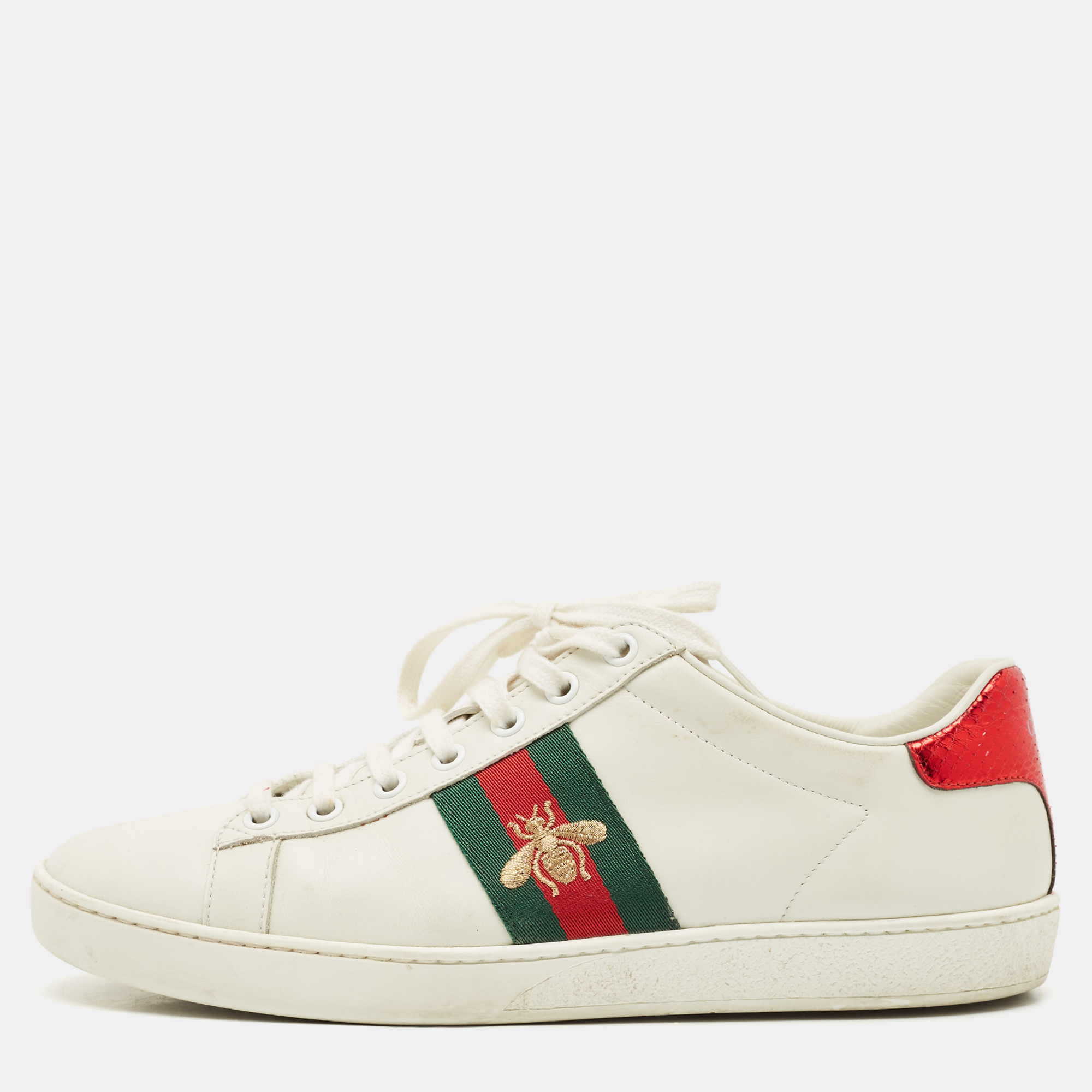

Gucci White Leather Ace Bee Embroidered Low Top Sneakers Size