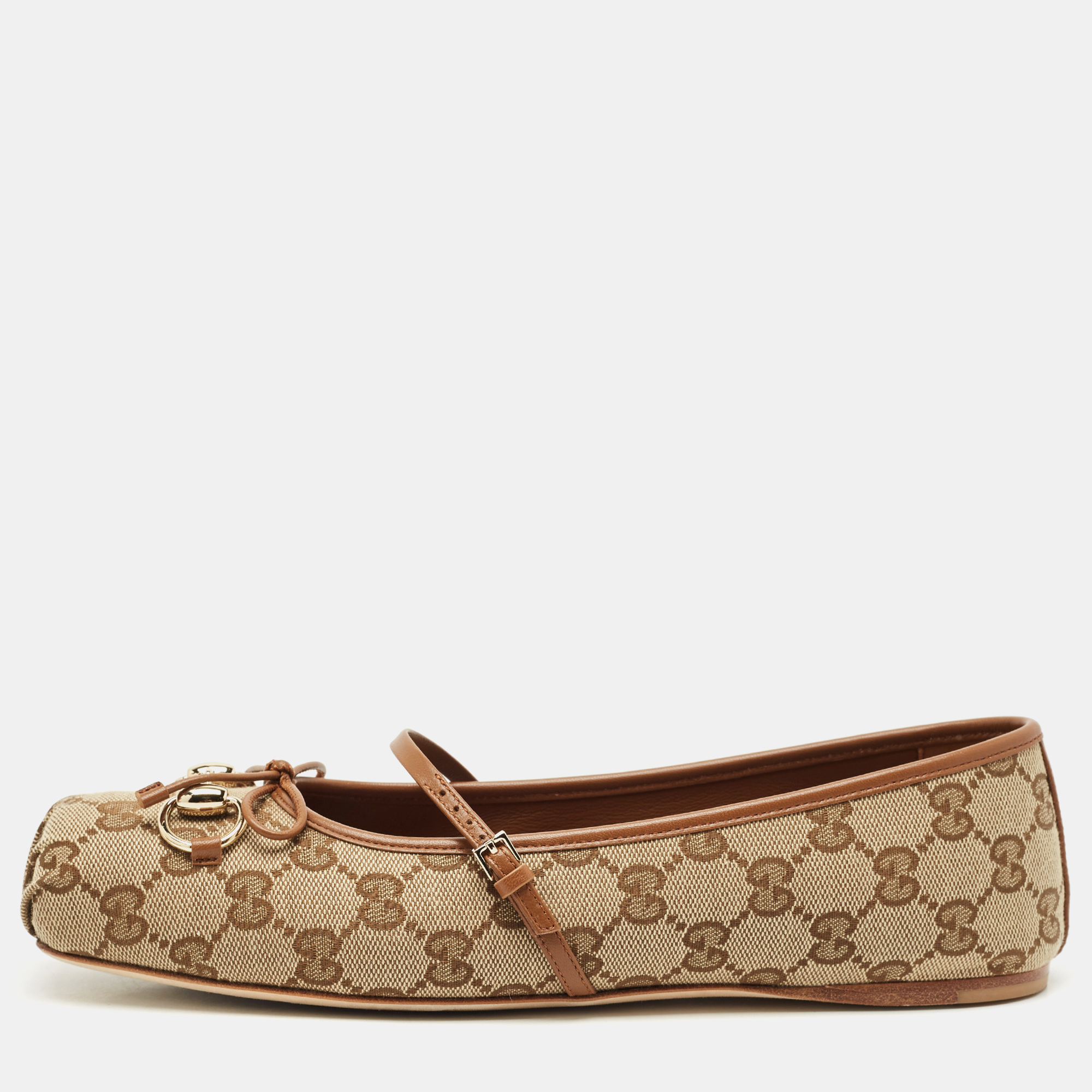 

Gucci Beige GG Canvas and Leather Horsebit Ballet Flats Size