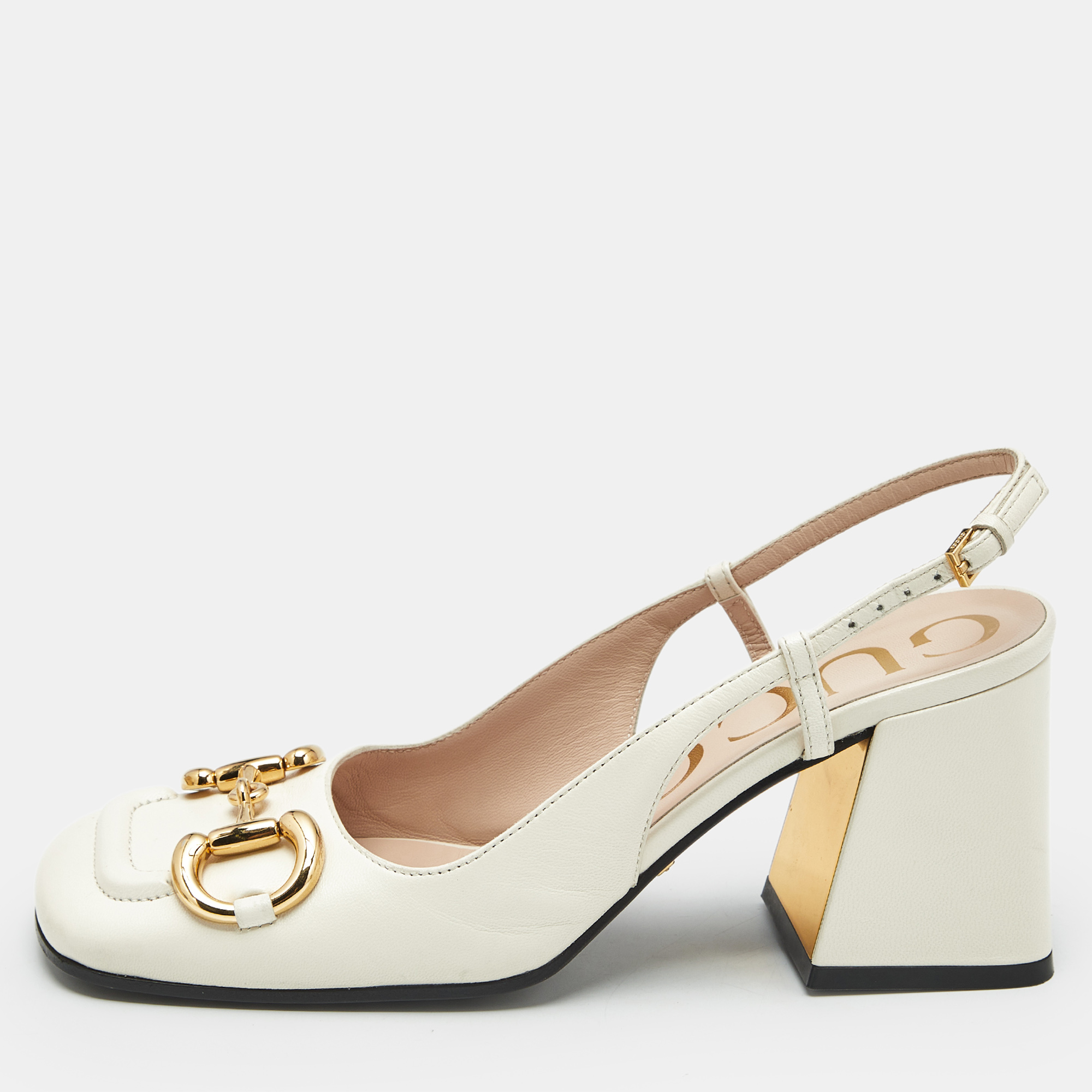 

Gucci Cream Leather Horsebit Slingback Pumps Size