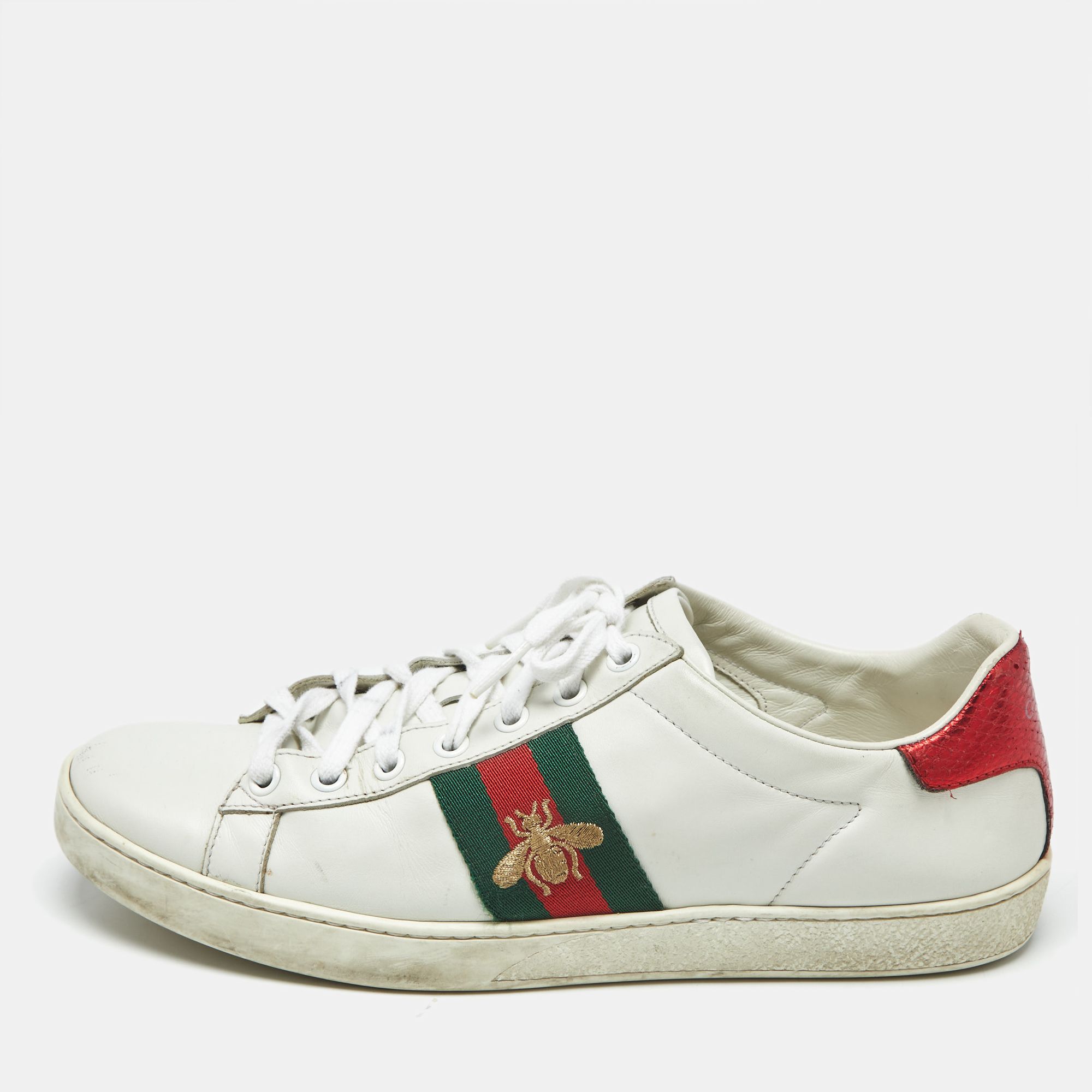 

Gucci White Leather Ace Bee Embroidered Low Top Sneakers Size