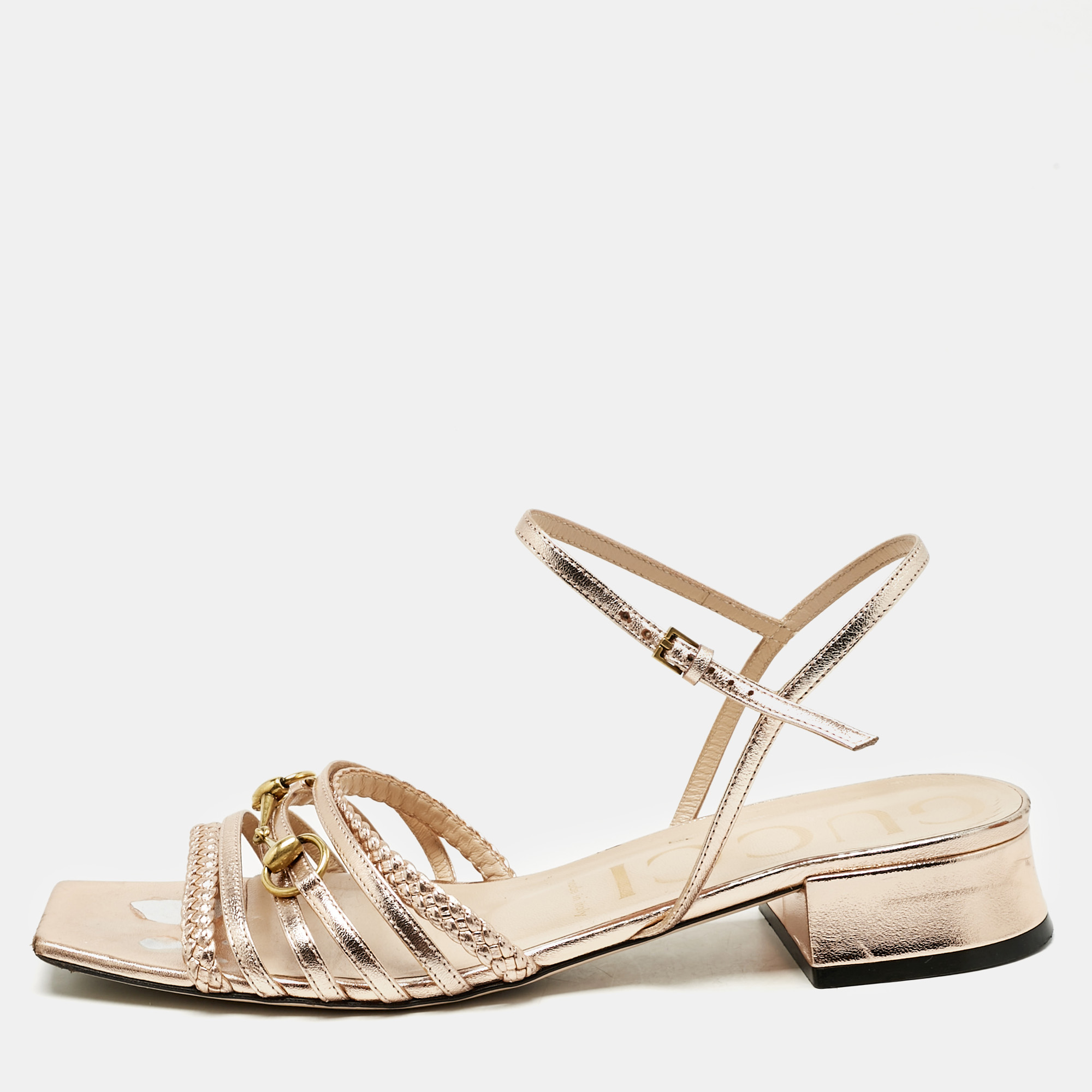 

Gucci Rose Gold Leather Ketty Ankle Wrap Sandals Size