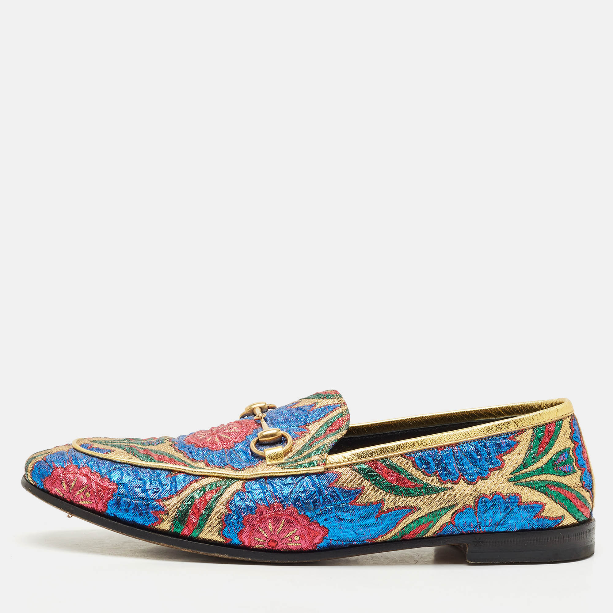 

Gucci Multicolor Brocade Fabric Jordaan Loafers Size