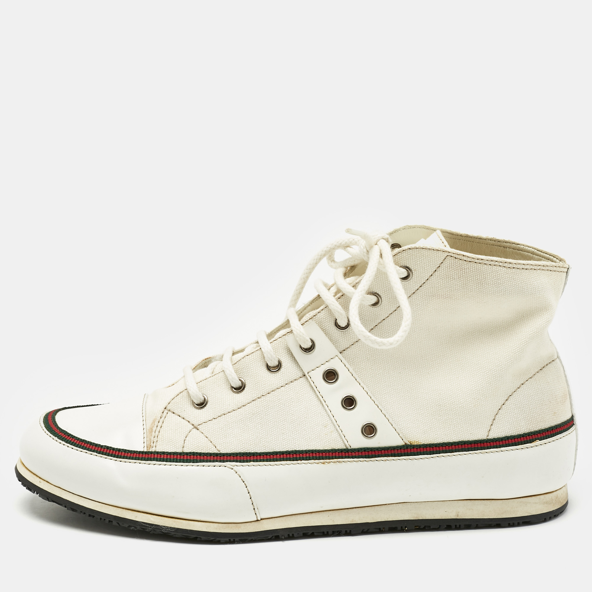 

Gucci White Canvas and Leather High Top Sneakers Size
