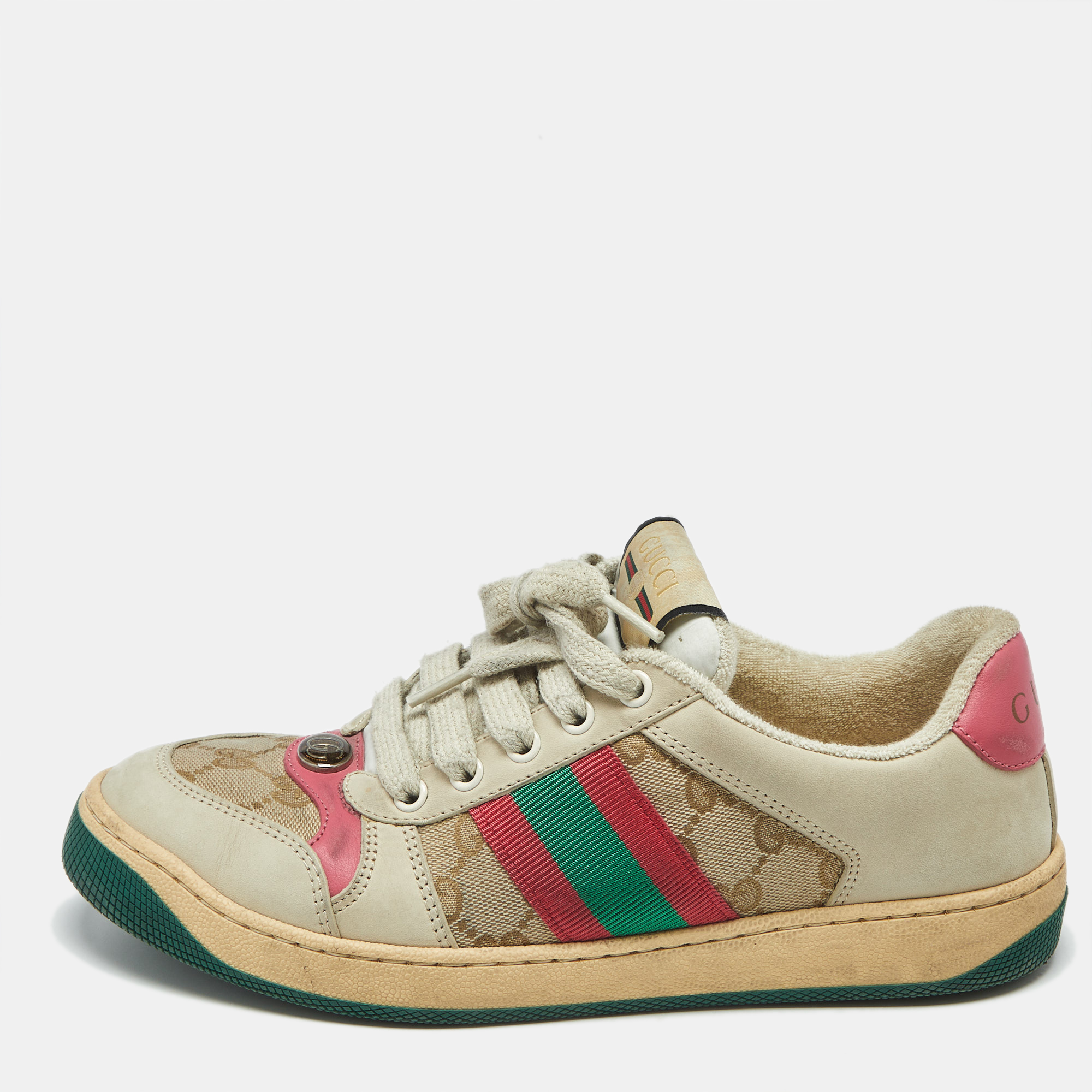 

Gucci Multicolor Nubuck Leather and GG Canvas Screener Sneakers Size