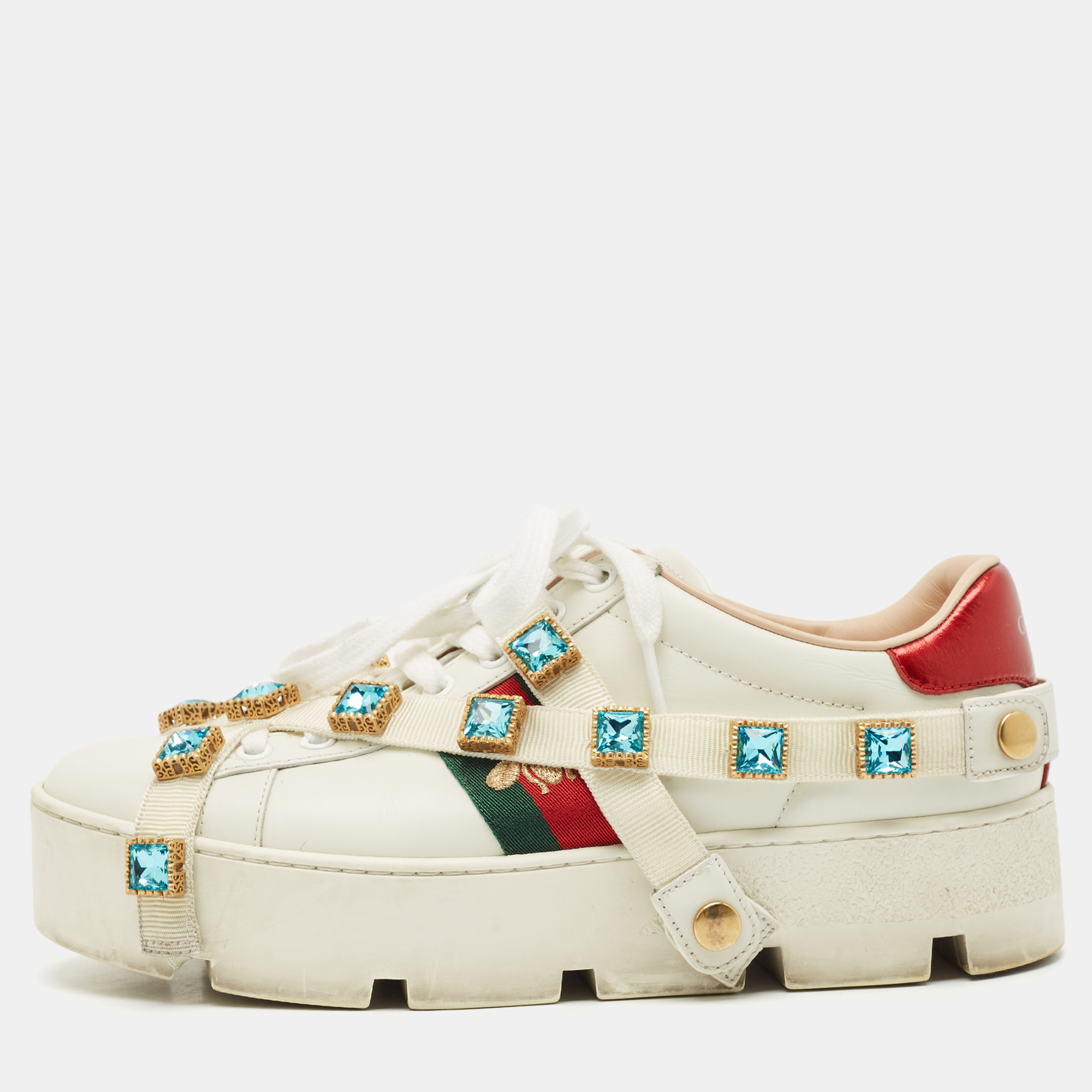 

Gucci White Leather Flashtrek Chunky Low Top Sneakers Size