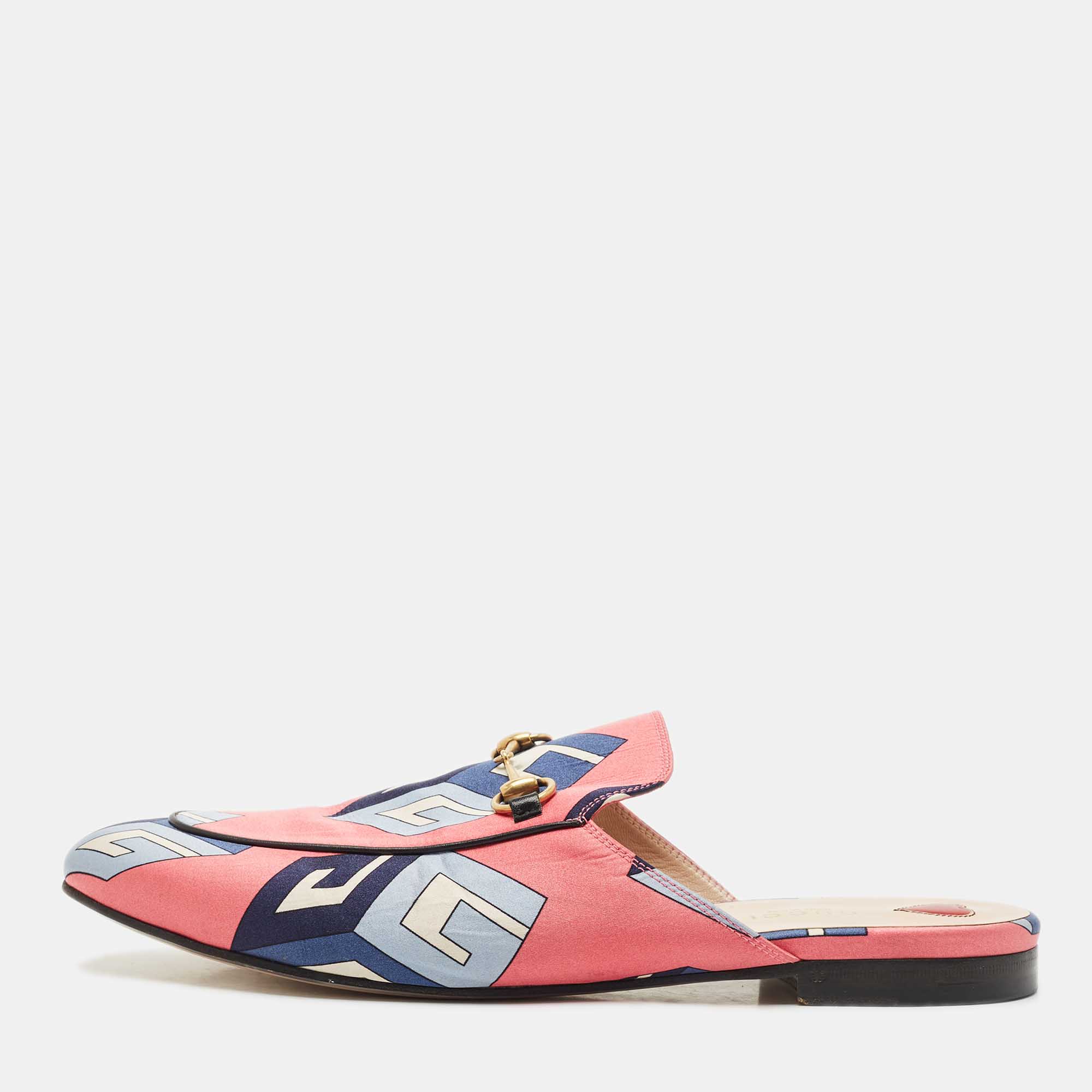 

Gucci Multicolor Satin Horsebit Princetown Mules Size