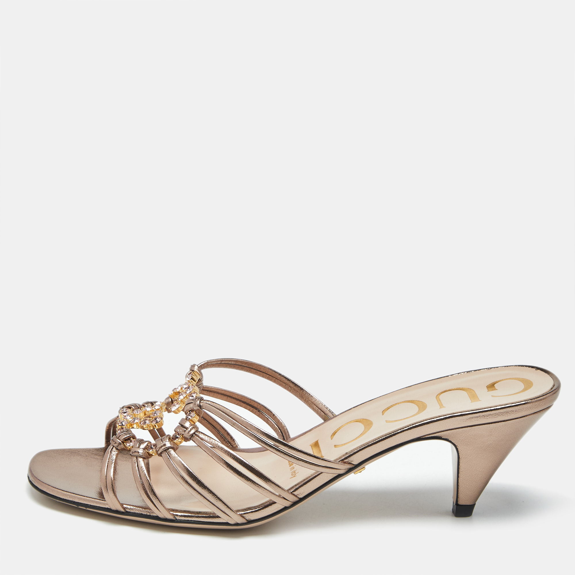 Pre-owned Gucci Rose Gold Leather Interlocking G Slide Sandals Size 36.5 In Pink