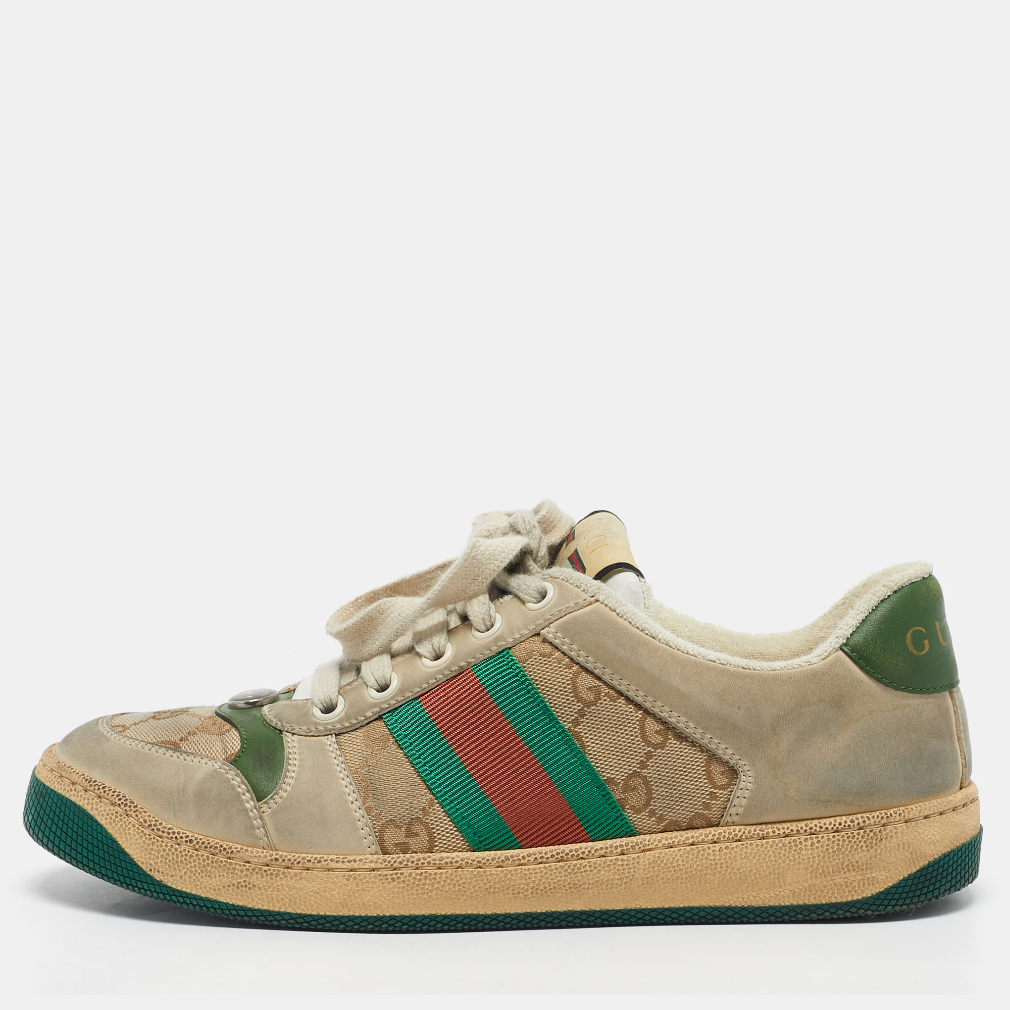 

Gucci Multicolor Nubuck Leather and GG Canvas Screener Sneakers Size