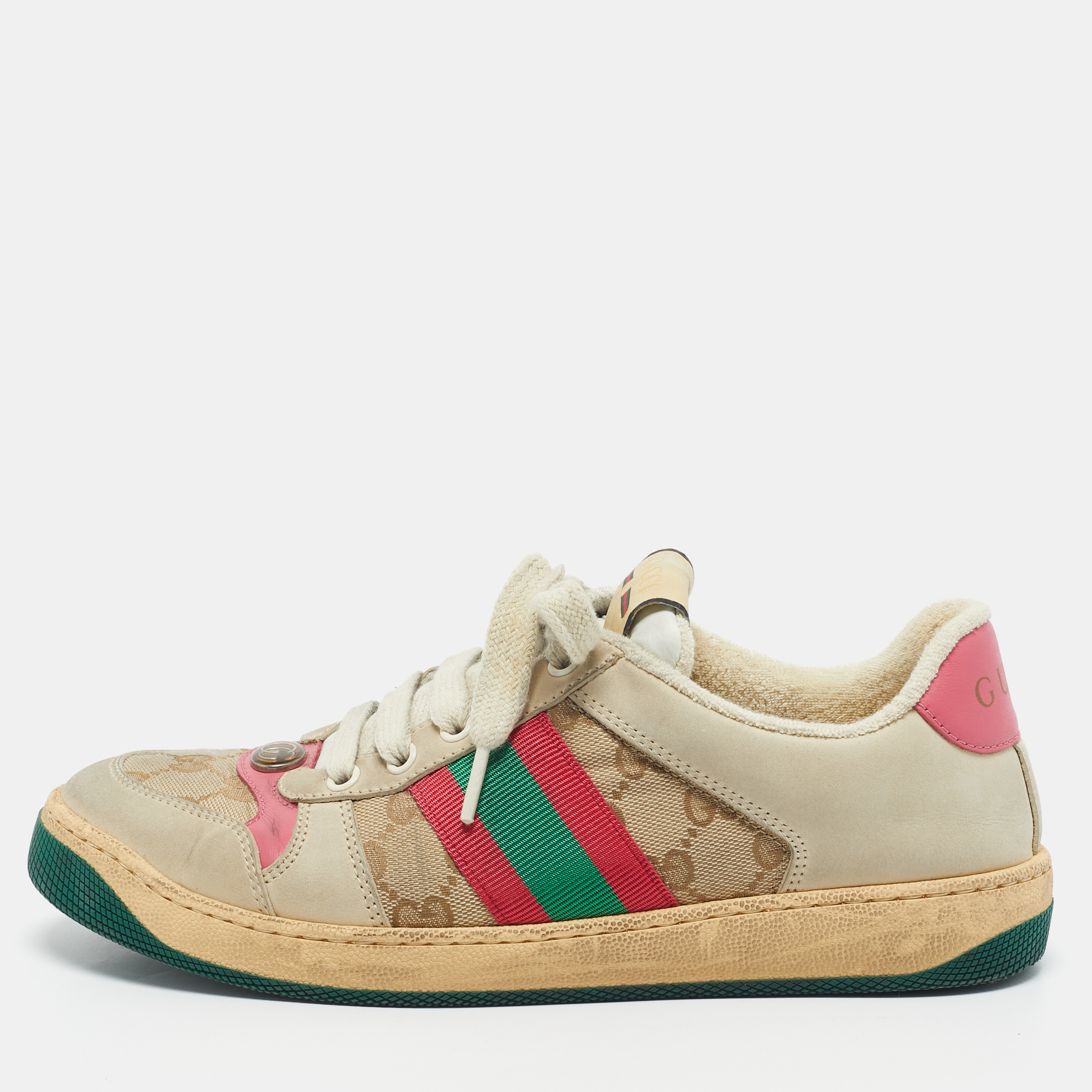 

Gucci Multicolor Nubuck Leather and GG Canvas Screener Sneakers Size