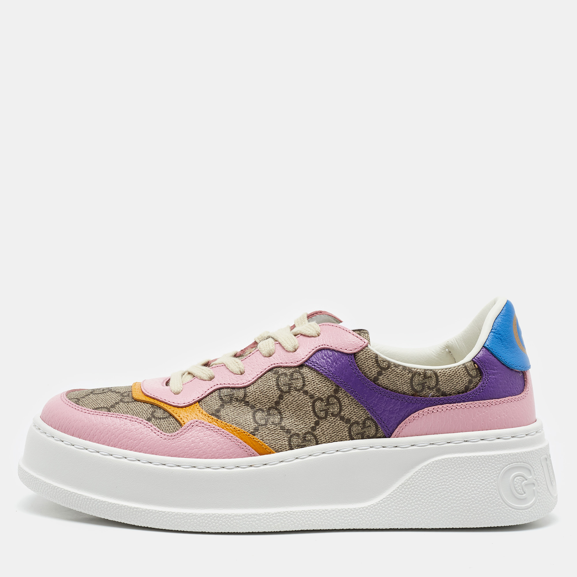 

Gucci Multicolor GG Supreme Canvas and Leather Low Top Sneakers Size