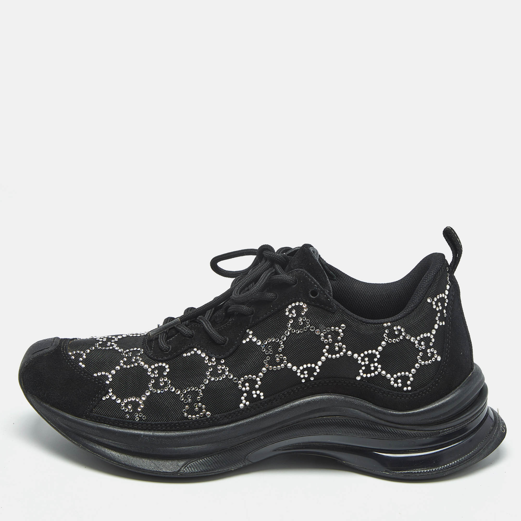 

Gucci Black Mesh and Suede Run Crystal Embellished Sneakers Size