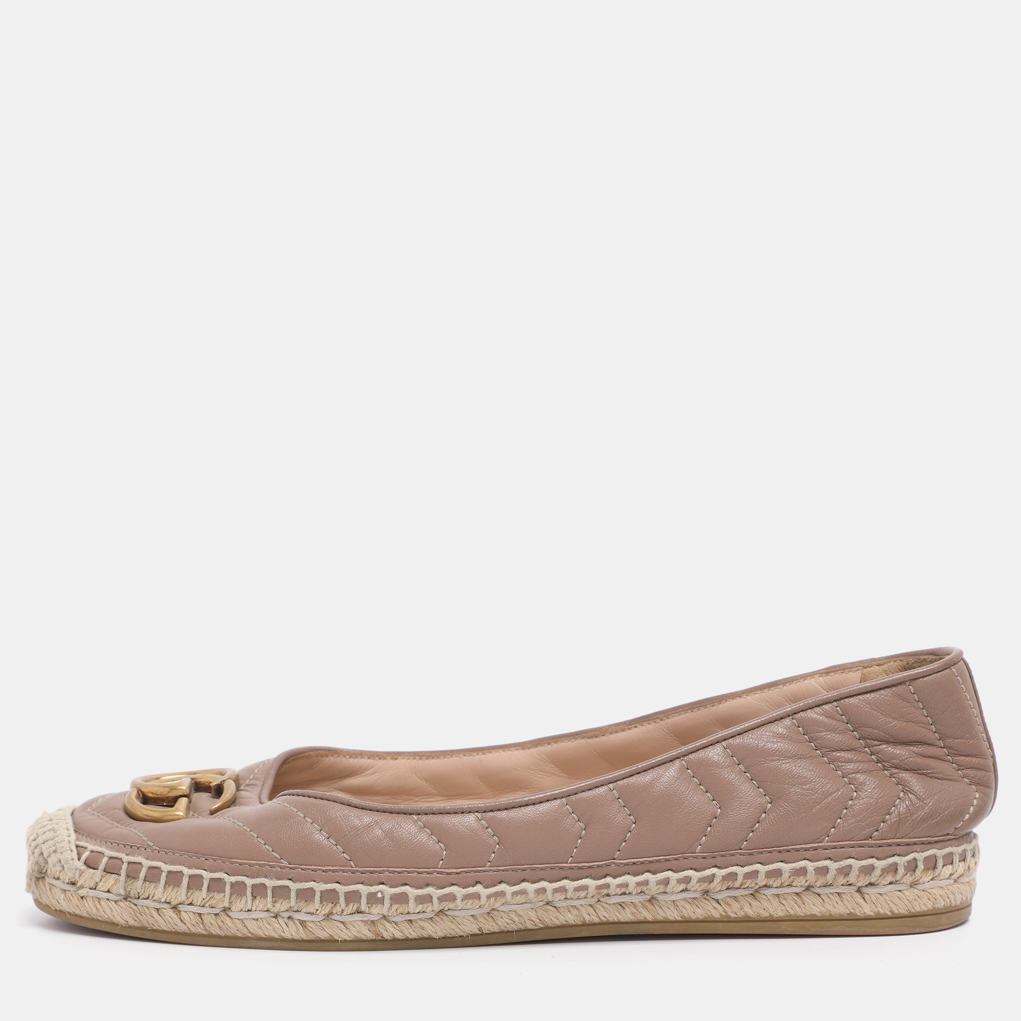 Pre-owned Gucci Nude Pink Quilted Leather Gg Marmont Espadrille Flats Size 39