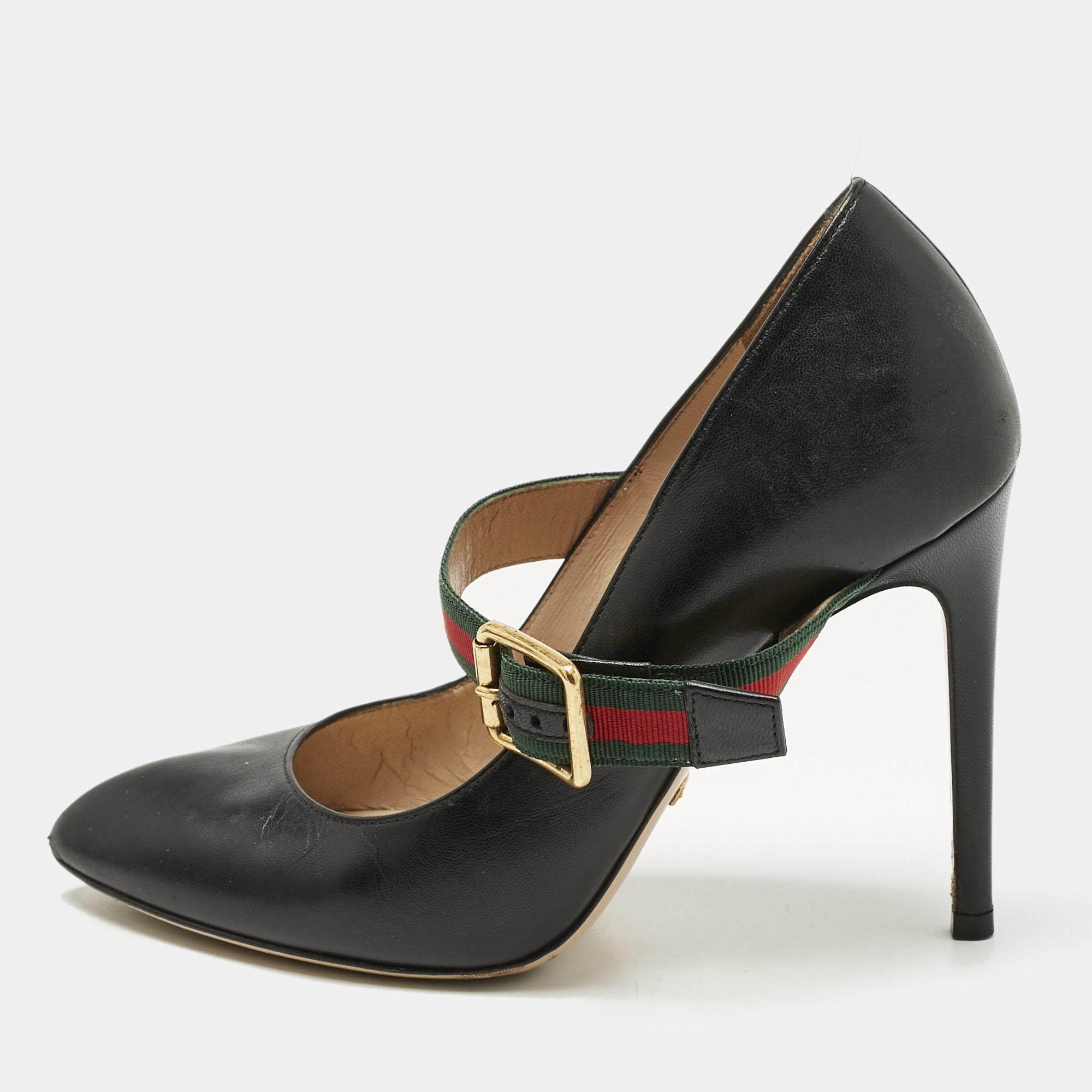 

Gucci Black Leather Sylvie Mary Jane Pumps Size