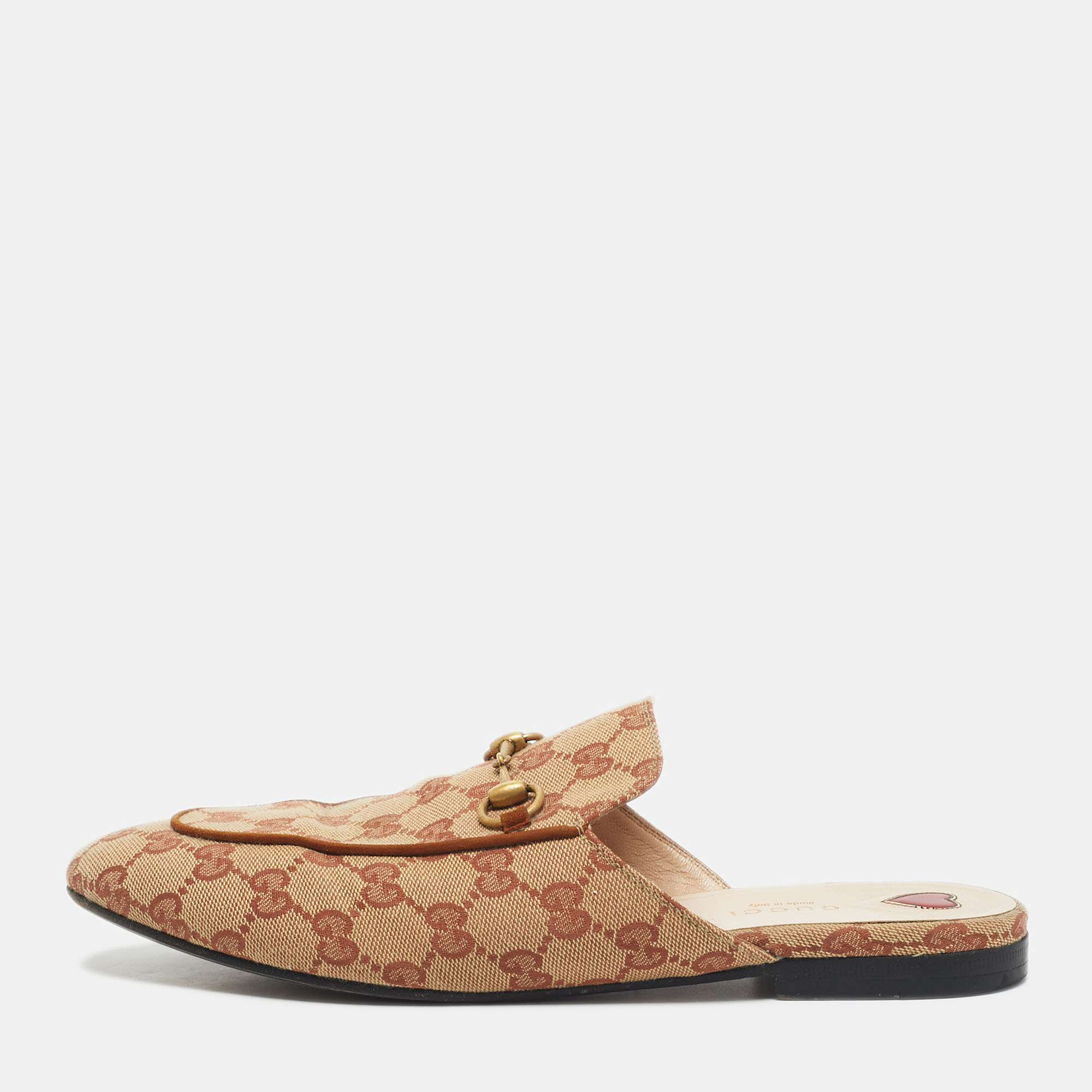 Pre-owned Gucci Beige Gg Canvas Princetown Flat Mules Size 40 In Sand