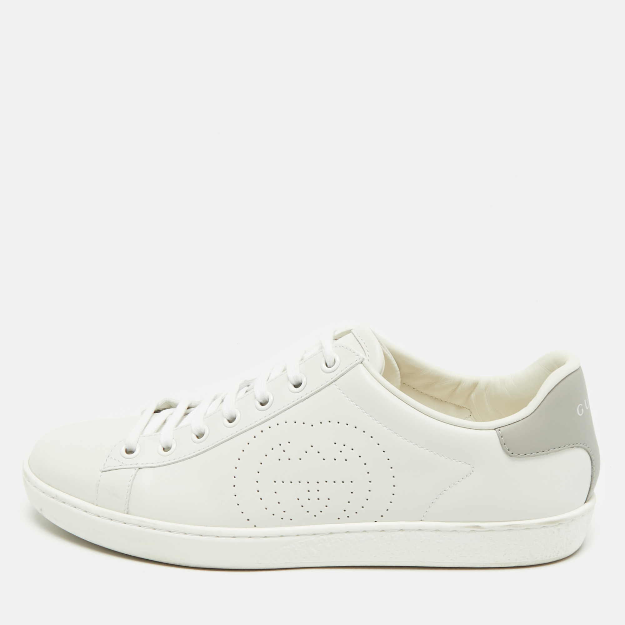 

Gucci White Perforated Interlocking G Leather Ace Sneakers Size