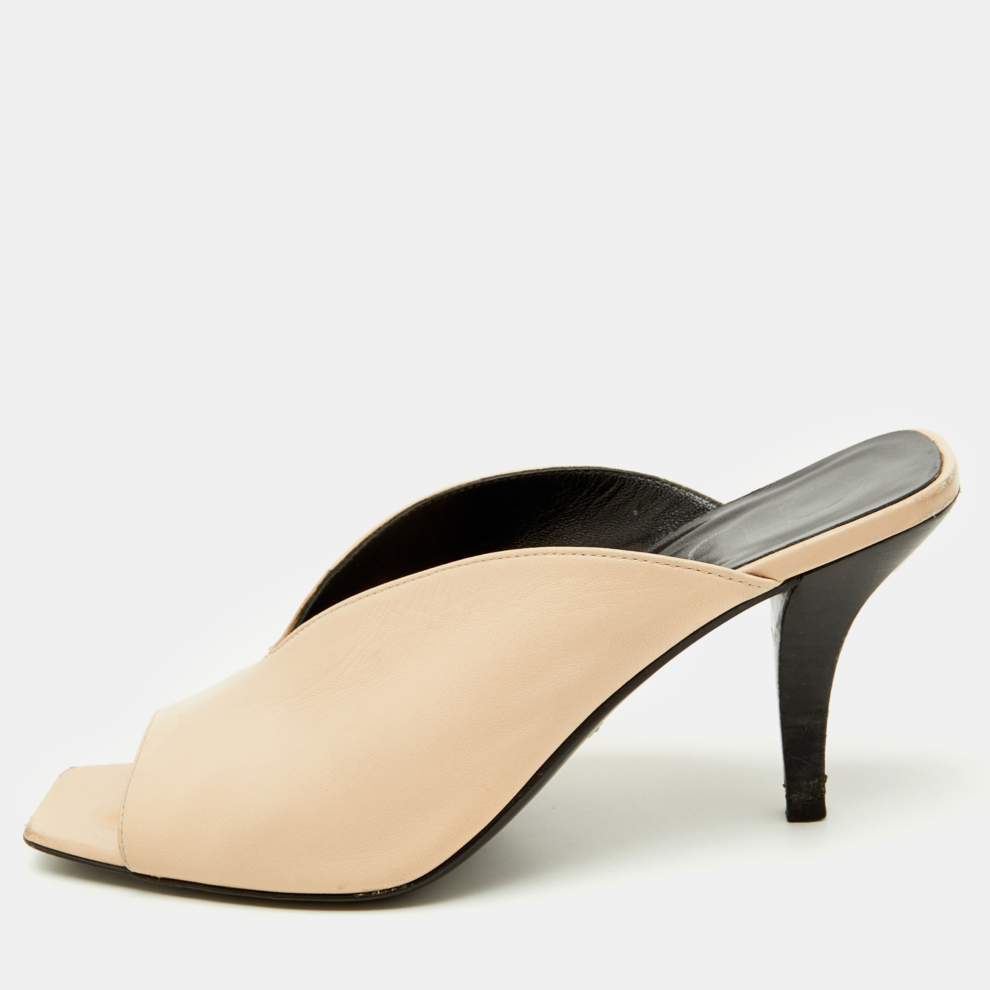 Pre-owned Gucci Beige Leather Open Toe Mules Size 36 In Sand