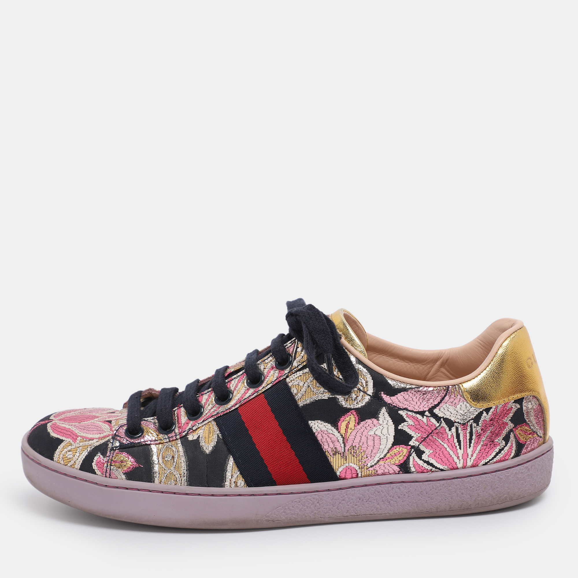 

Gucci Multicolor Canvas and Leather GG Floral Ace Low Top Sneakers Size 37.5, Metallic