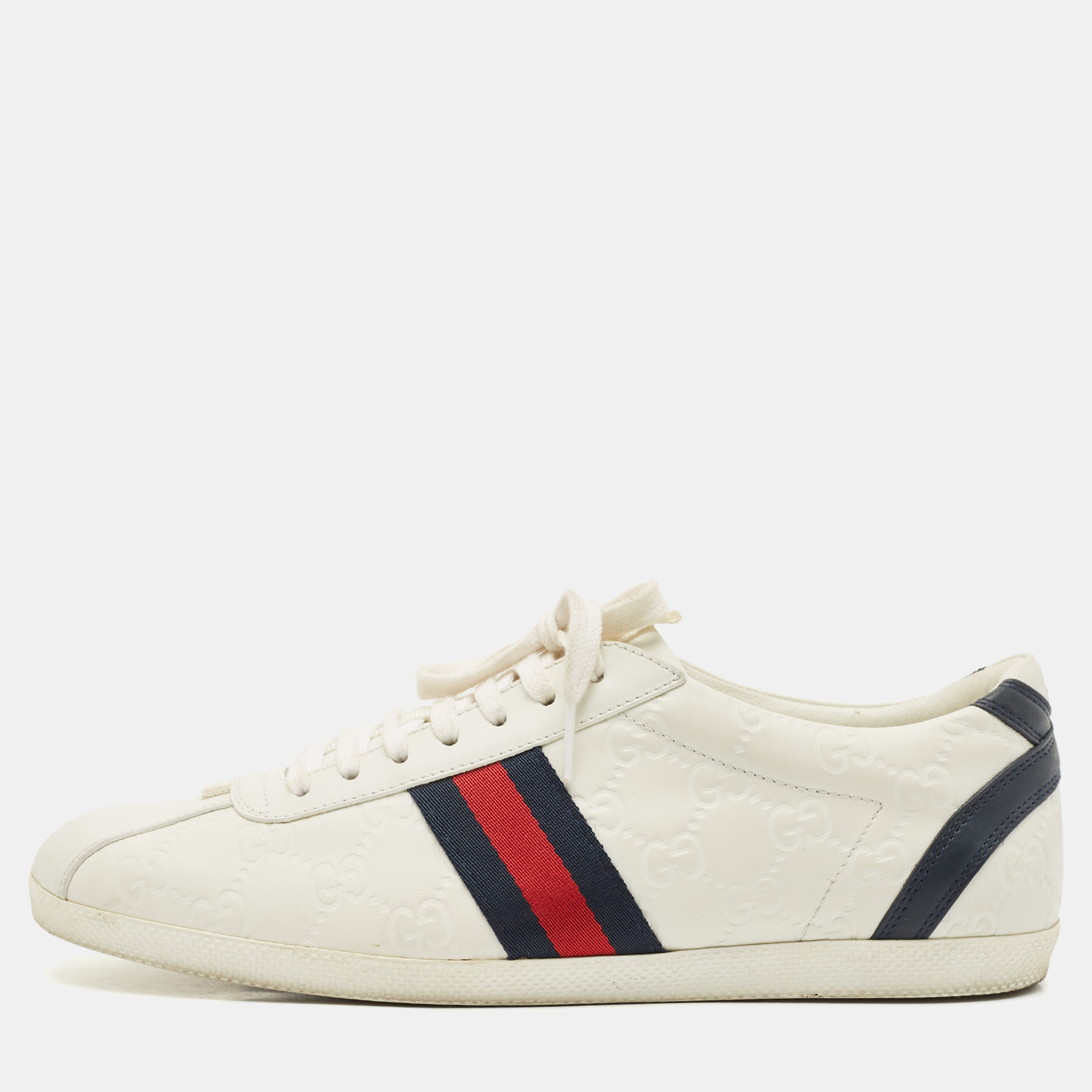 Gucci White Leather Web Detail Ace Low Top Sneakers Size 40.5