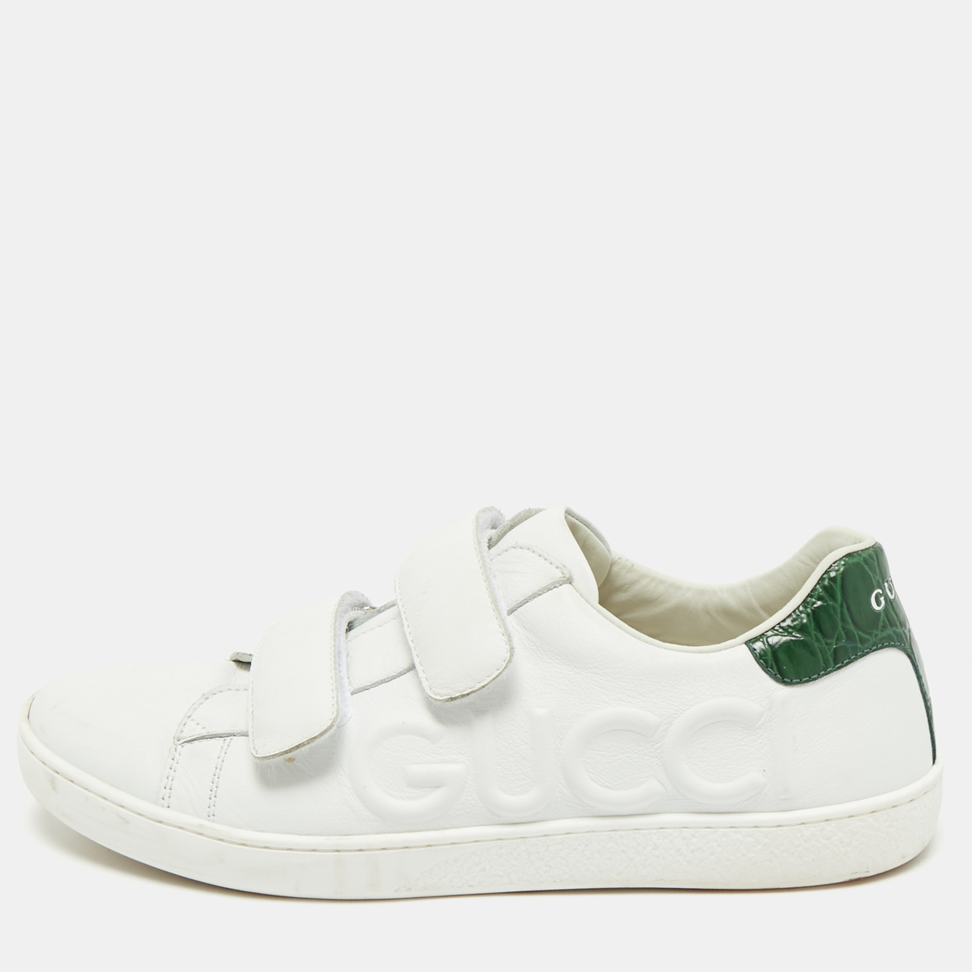 

Gucci White/Green Crocodile Leather and Leather Ace Low Top Sneakers Size