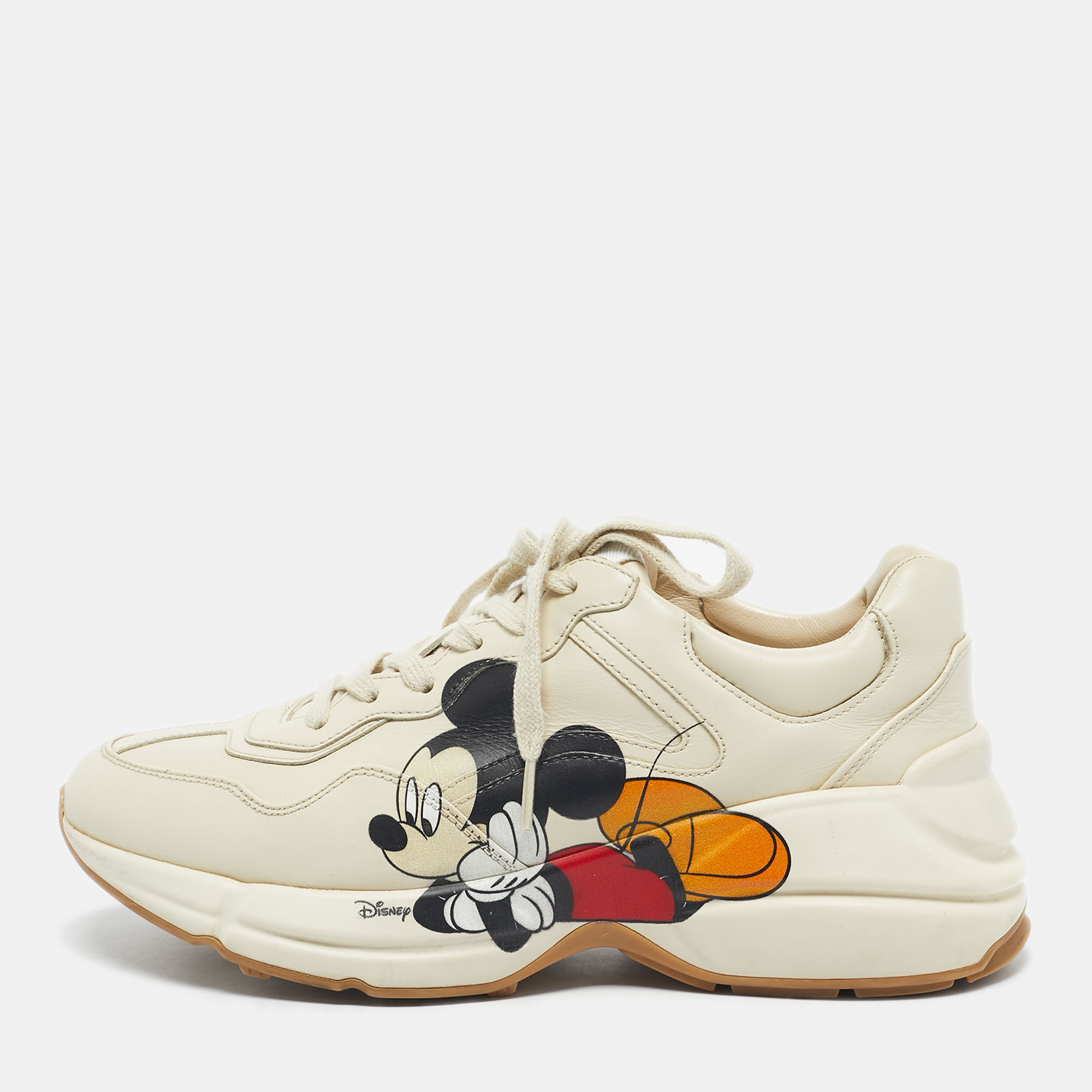 Gucci x Disney Off White Leather Mickey Mouse Rhyton Sneakers Size 38