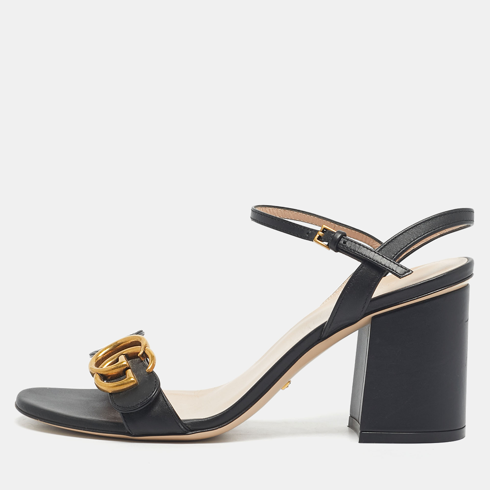 

Gucci Black Leather GG Marmont Ankle Strap Sandals Size