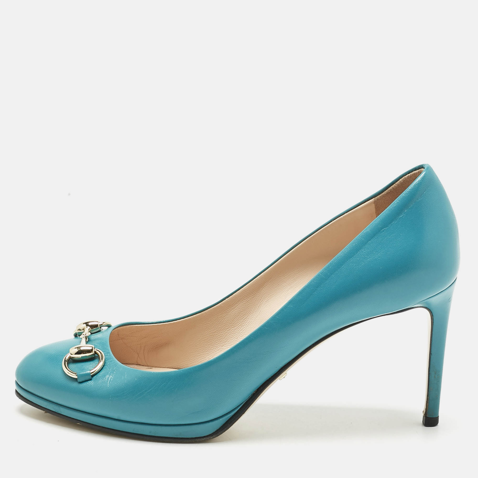 

Gucci Teal Blue Leather Horsebit Pumps Size