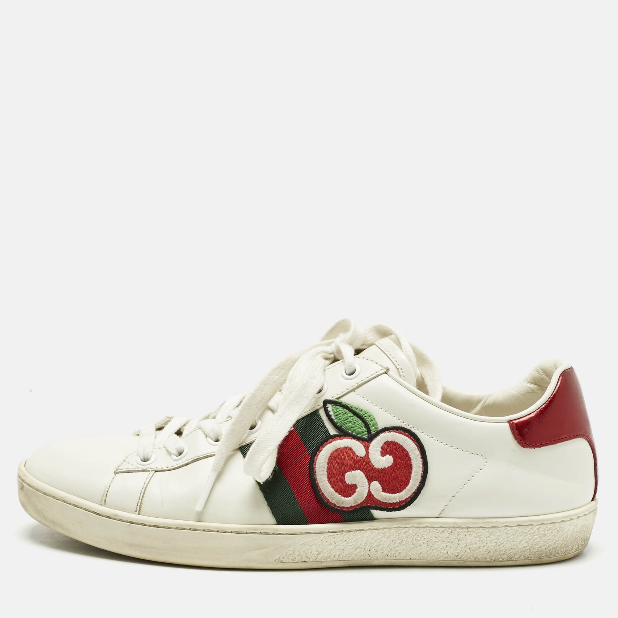 

Gucci White Leather GG Apple Applique Ace Sneakers Size