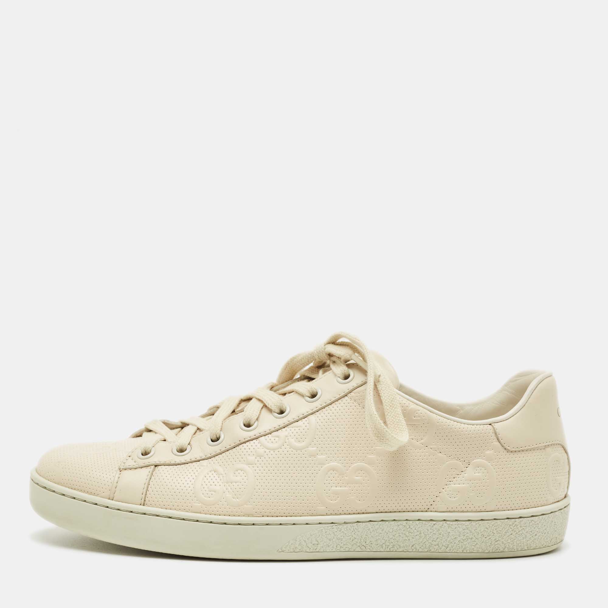 

Gucci Cream Perforated Leather Interlocking G Ace Sneakers Size
