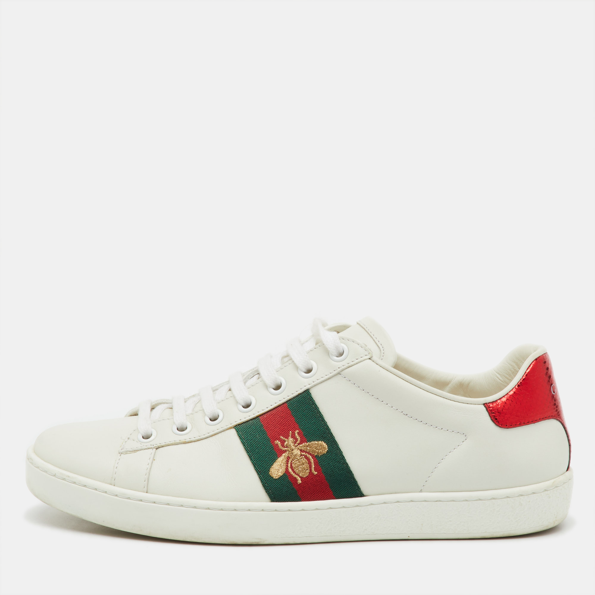 

Gucci White Leather Embroidered Bee Ace Low Top Sneakers Size