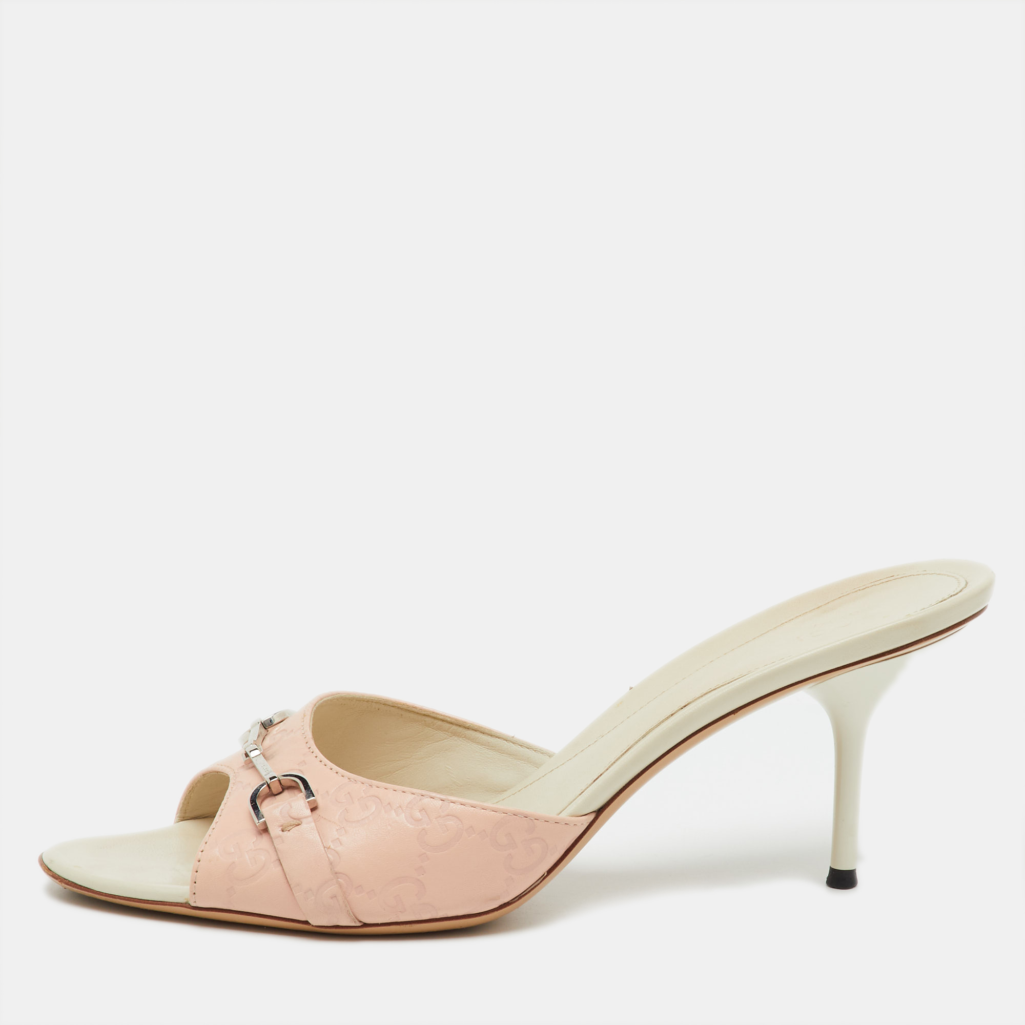 Pre-owned Gucci Ssima Leather Horsebit Slide Sandals Size 41 In Pink