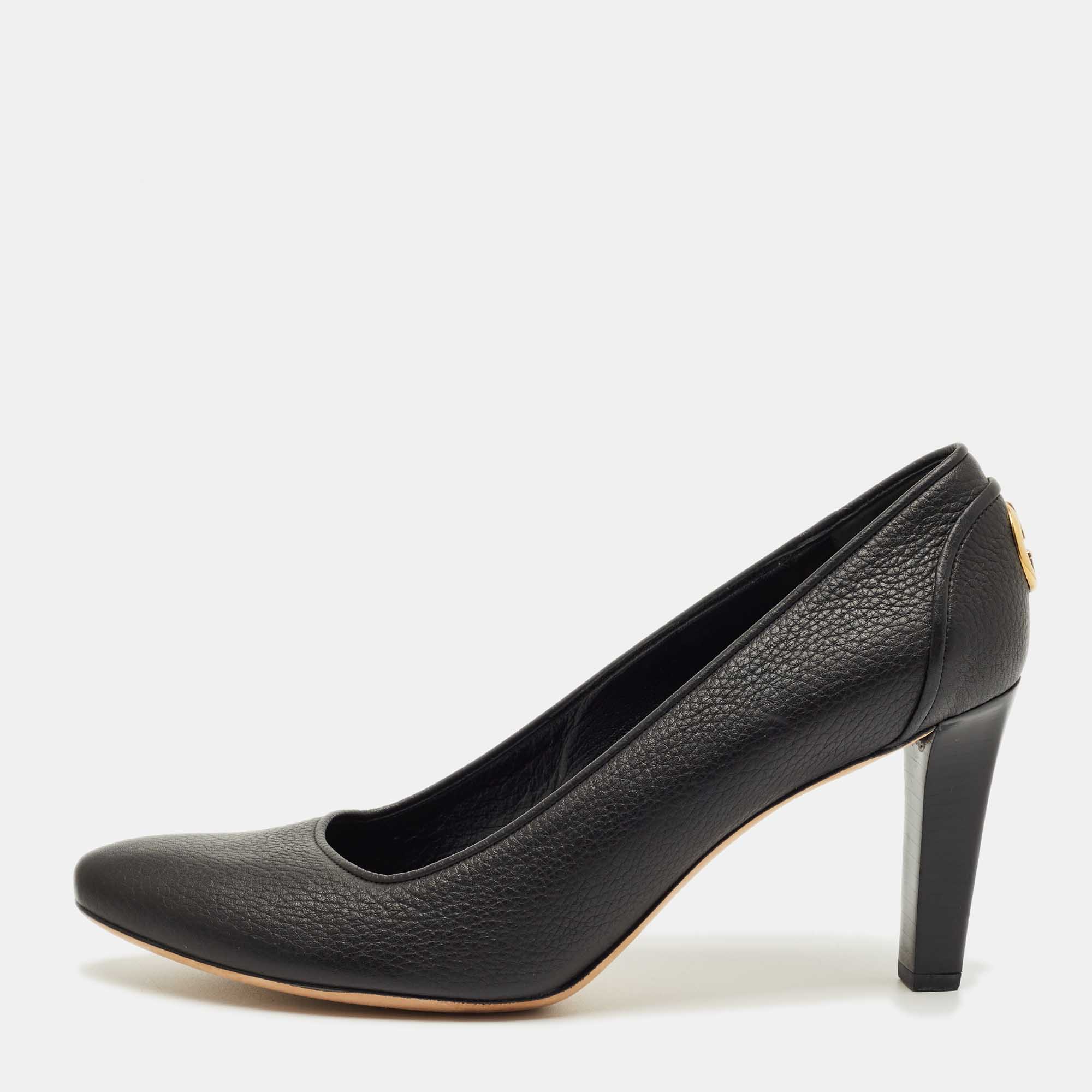 Pre-owned Gucci Black Leather Pointed Toe Block Heel Pumps Size 42