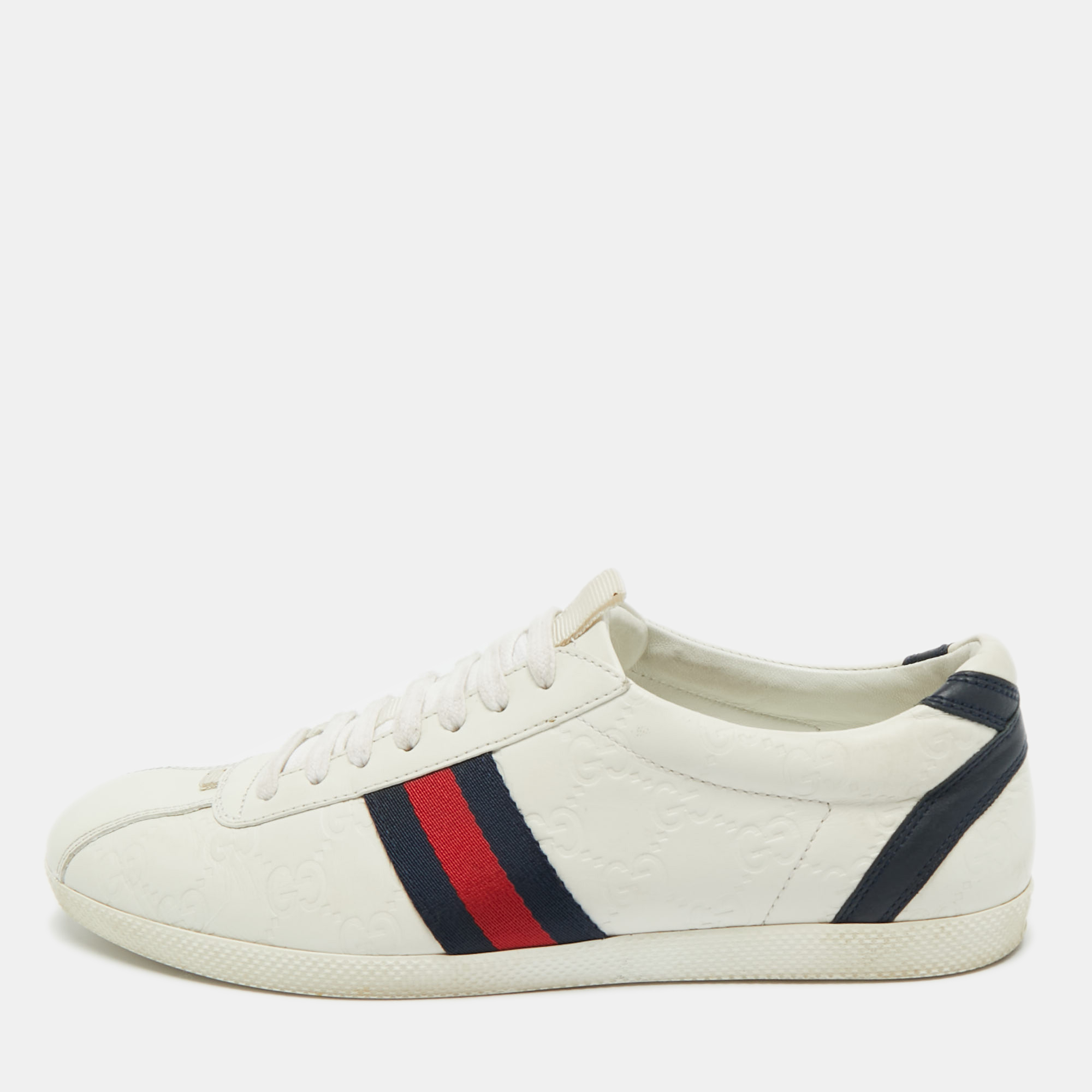 Gucci White Guccissima Leather Web Detail Low Top Sneakers Size 39
