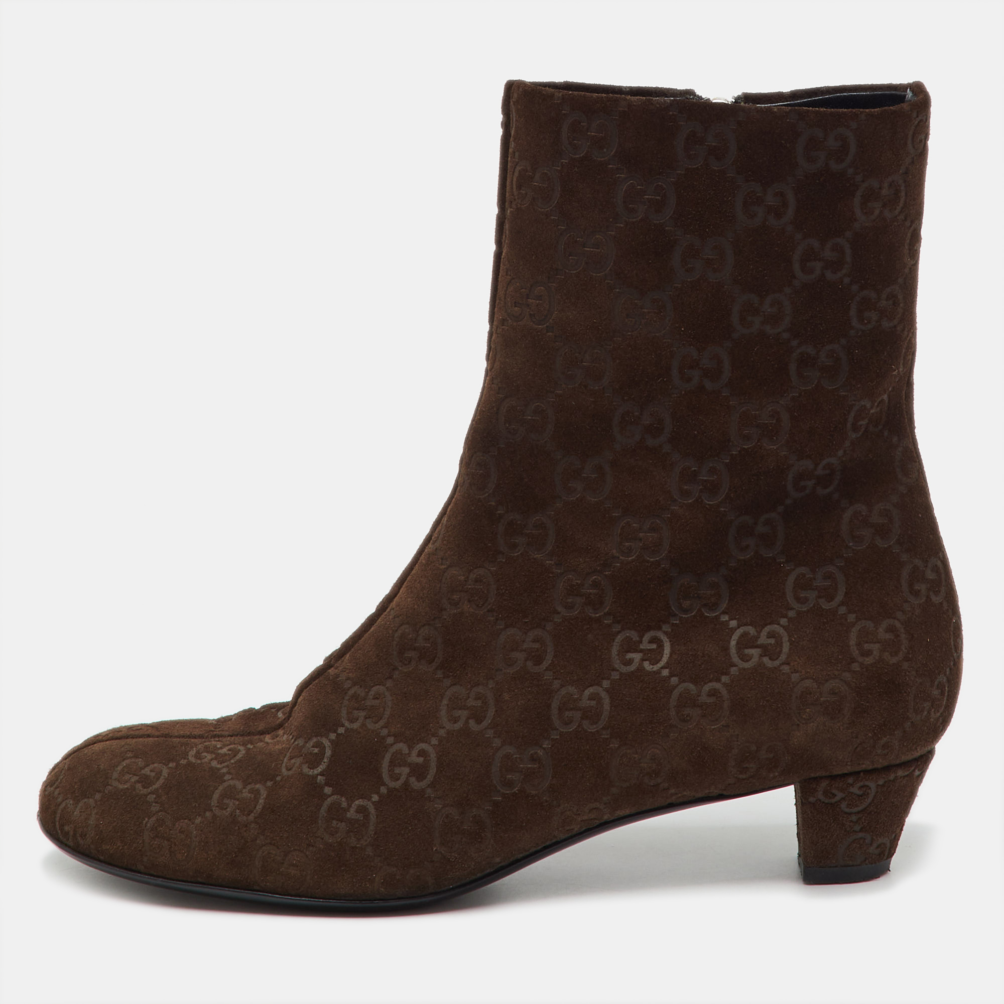 Pre-owned Gucci Ssima Suede Mid Calf Boots Size 39 In Brown