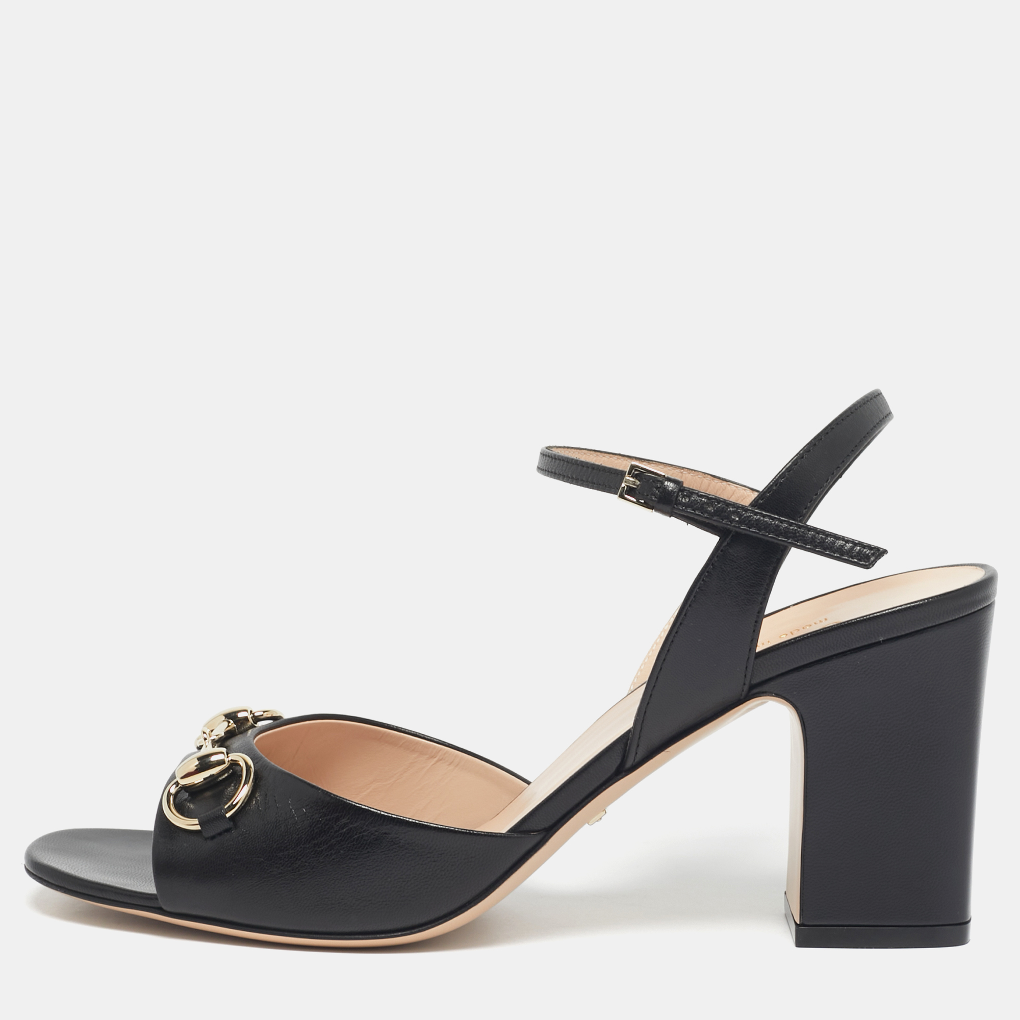 

Gucci Black Leather Horsebit Ankle Strap Sandals Size
