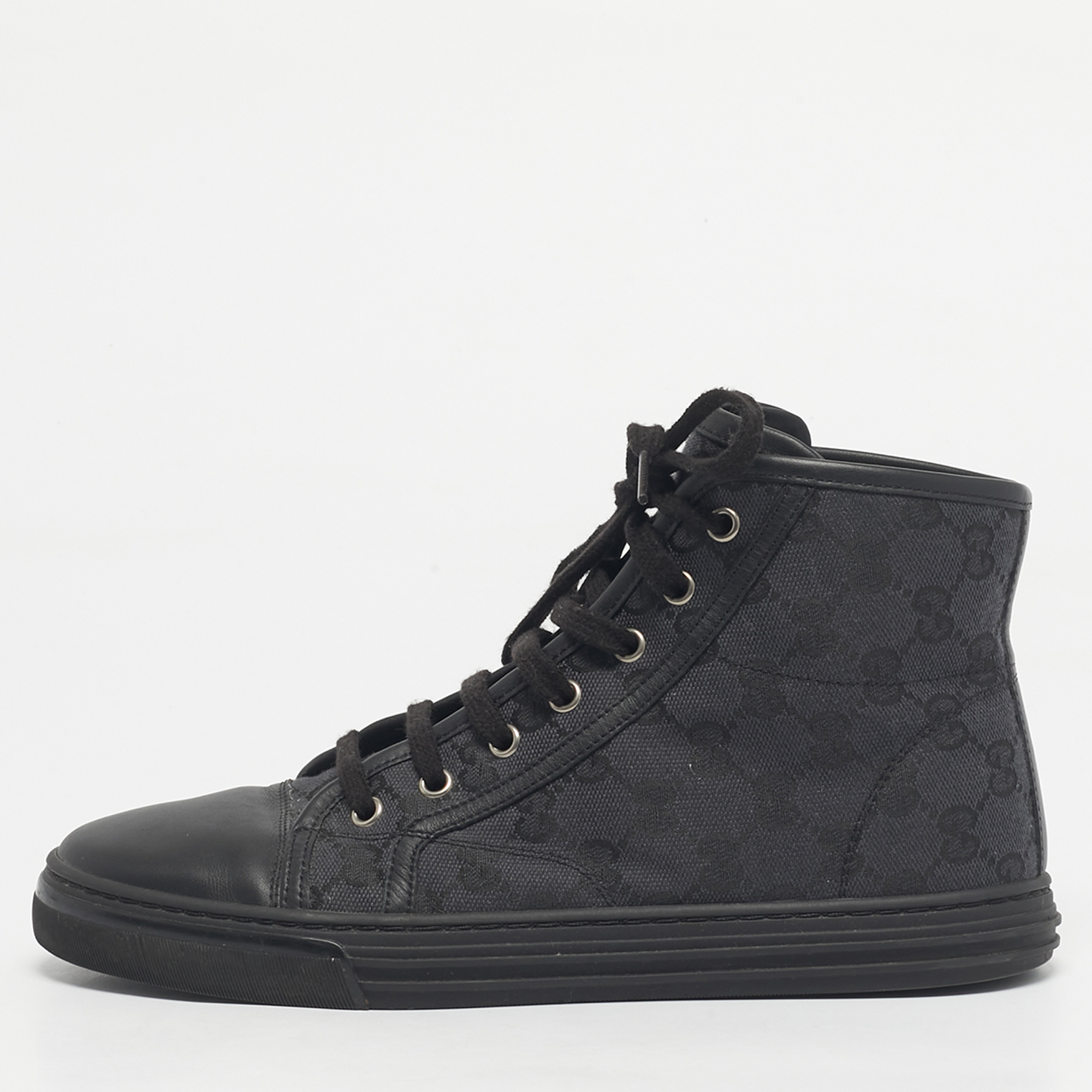 

Gucci Black GG Canvas and Leather Brooklyn High Top Sneakers Size