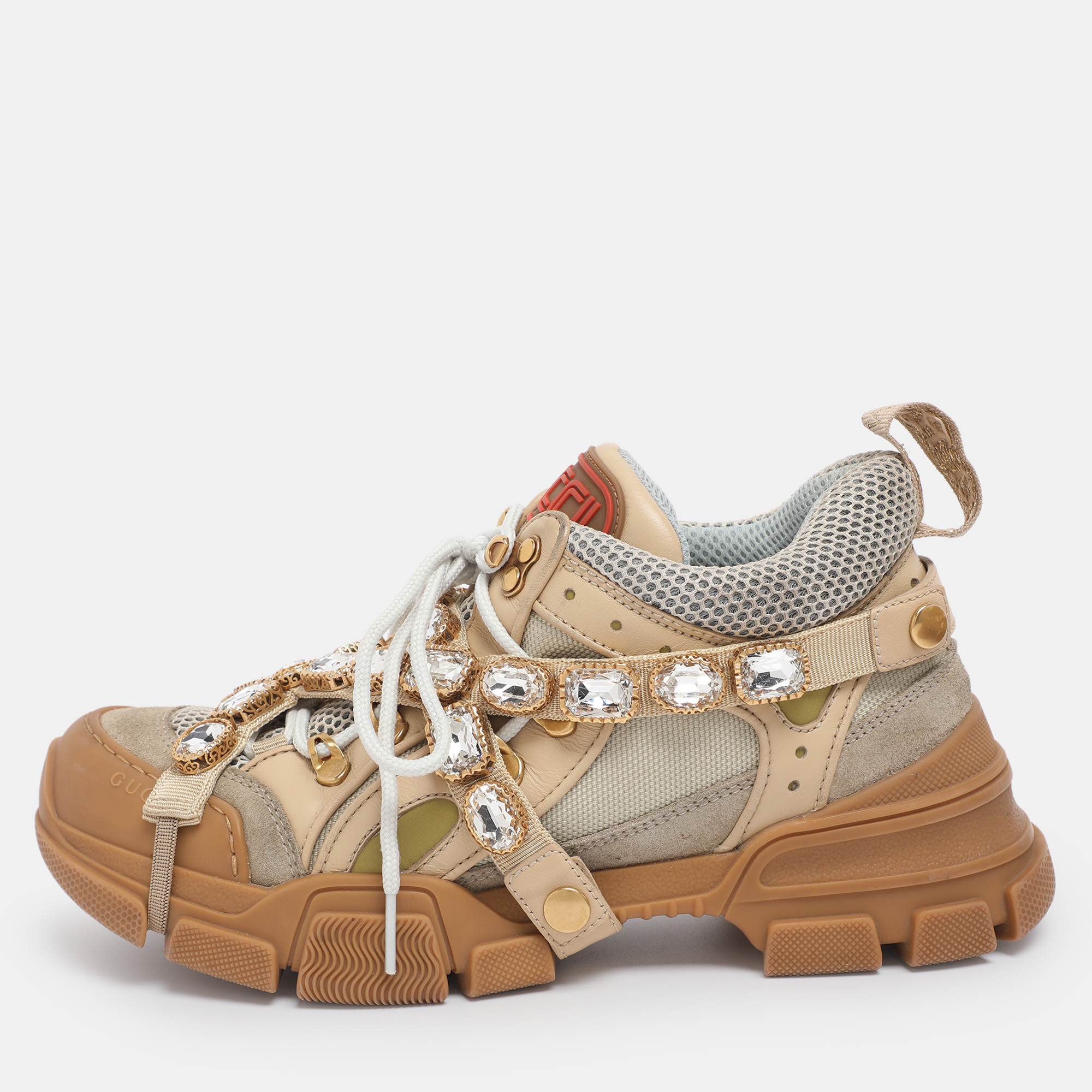 

Gucci Beige Leather, Suede and Mesh Flashtrek Chunky Sneakers Size