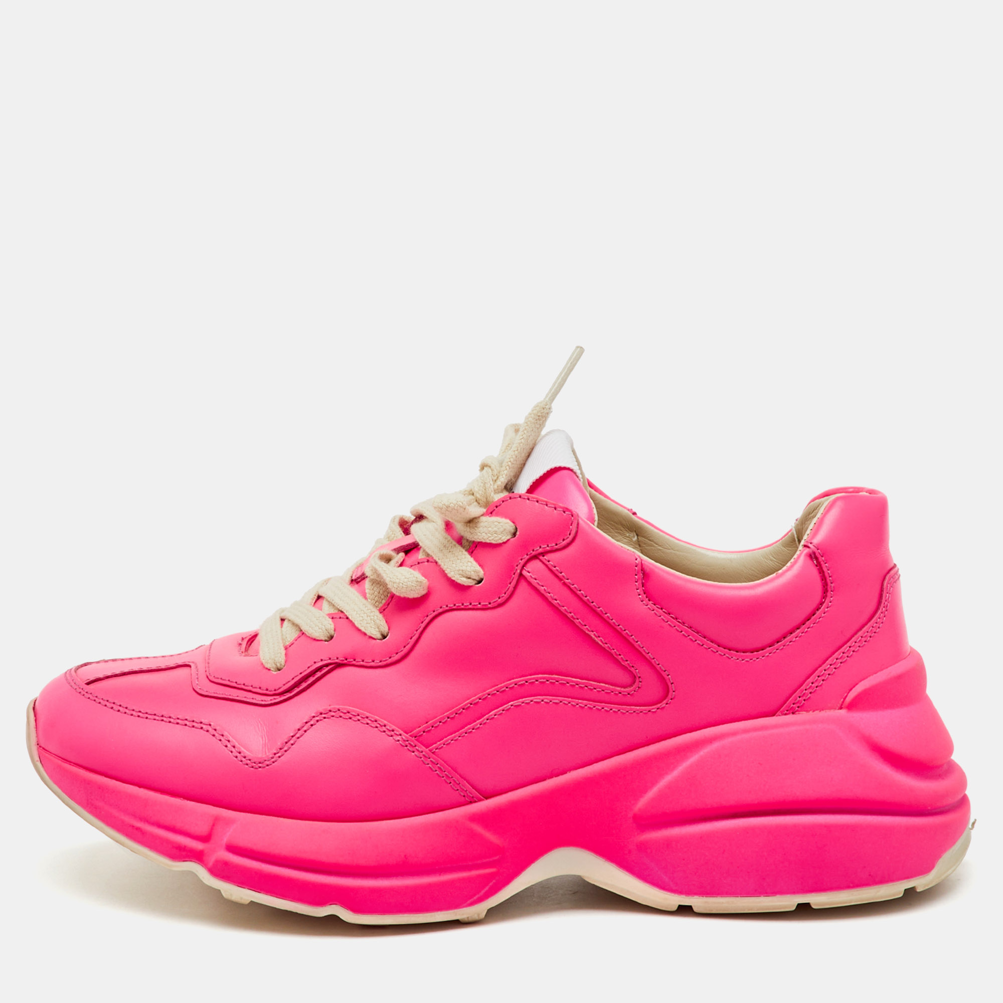 

Gucci Neon Pink Leather Rhyton Sneakers Size