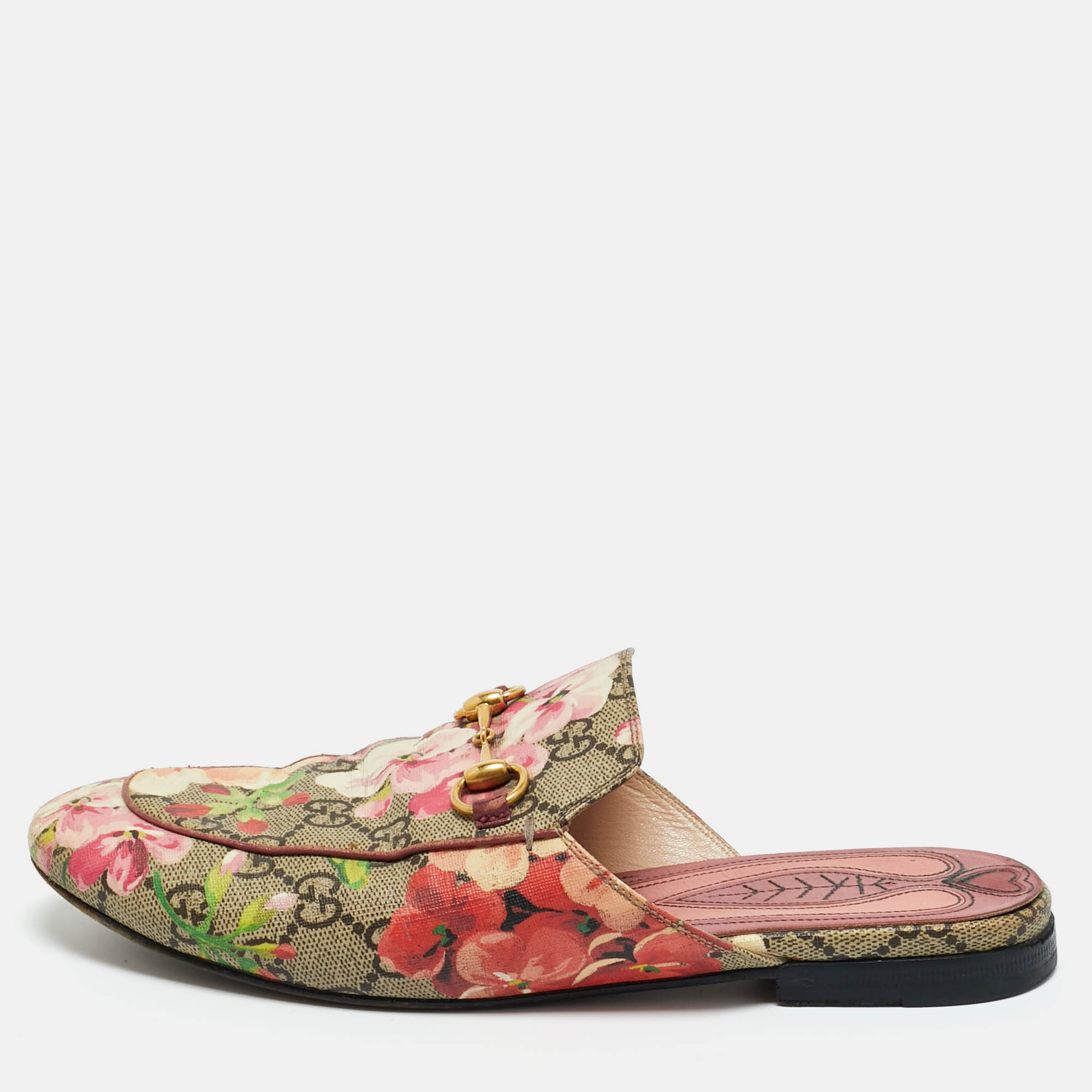 Pre-owned Gucci Multicolor Gg Supreme Blooms Canvas Horsebit Princetown Mules Size 37
