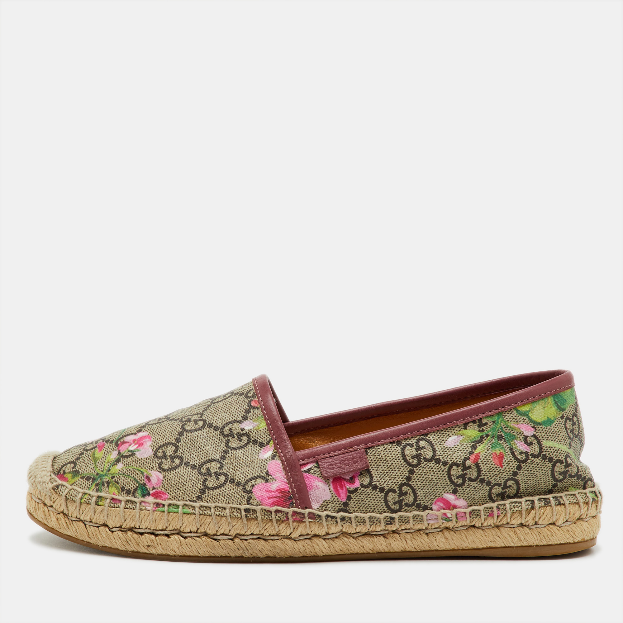 Gucci Multicolor GG Supreme Blooms Canvas Espadrille Flats Size 38