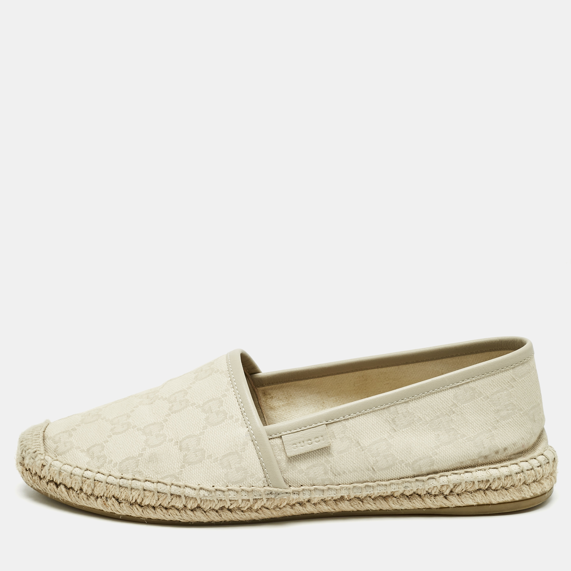 Gucci Grey Canvas and Leather GG Canvas Espadrille Flats Size 38.5