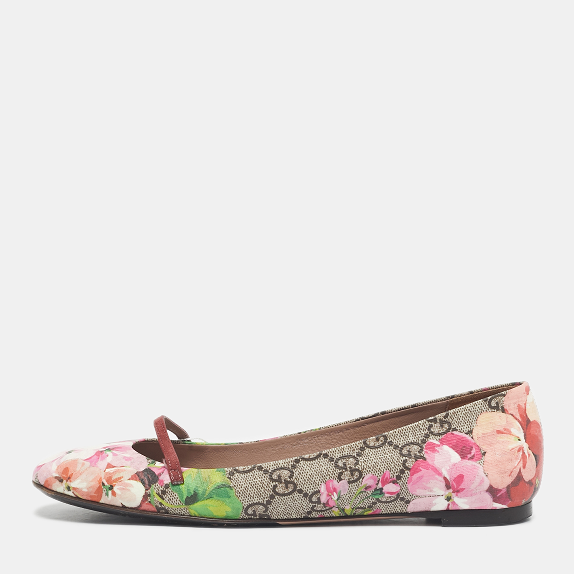 Gucci Multicolor GG Supreme Canvas Blooms  and Leather Ballet Flats Size 37