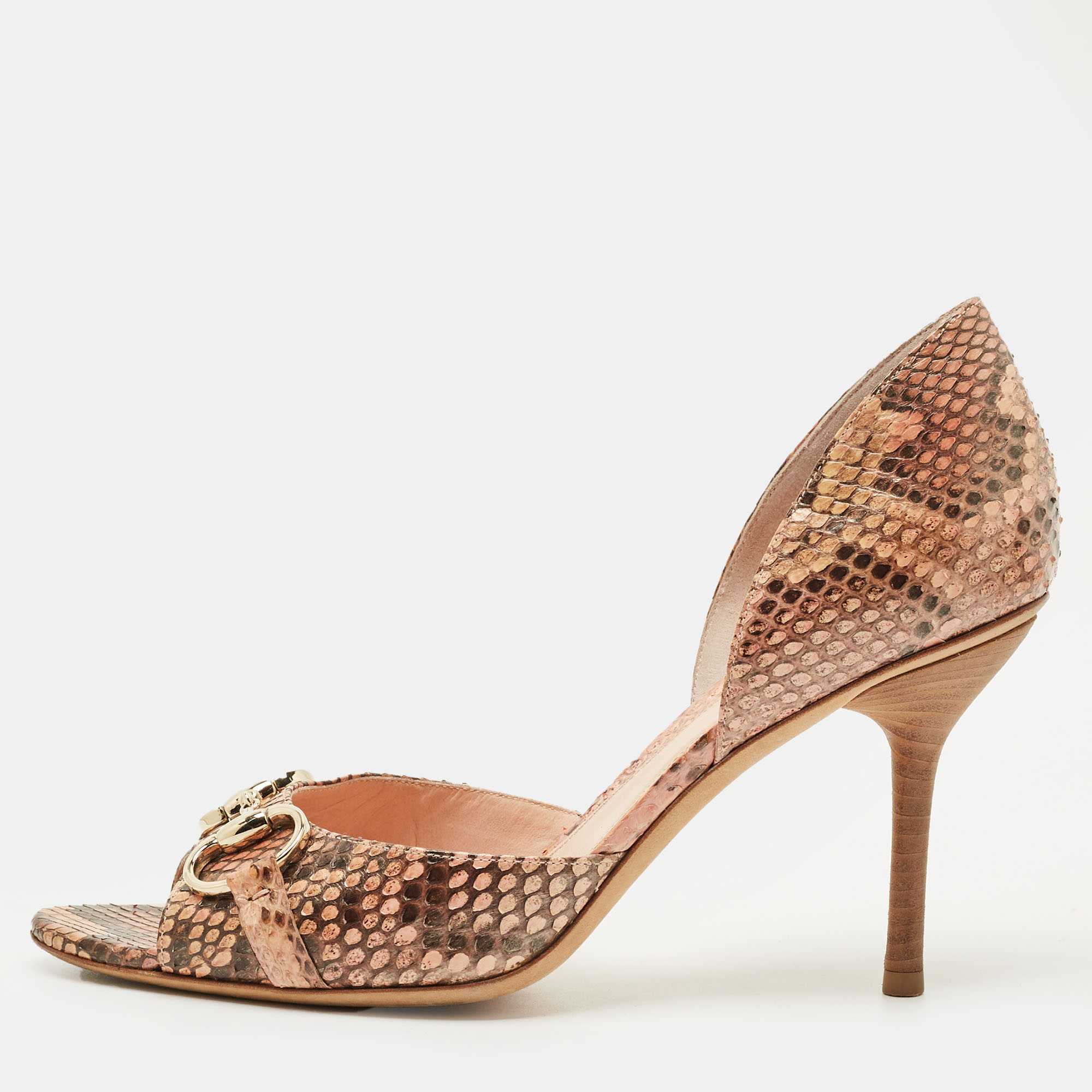 Pre-owned Gucci Multicolor Python Leather Horsebit D'orsay Peep Toe Pumps Size 40