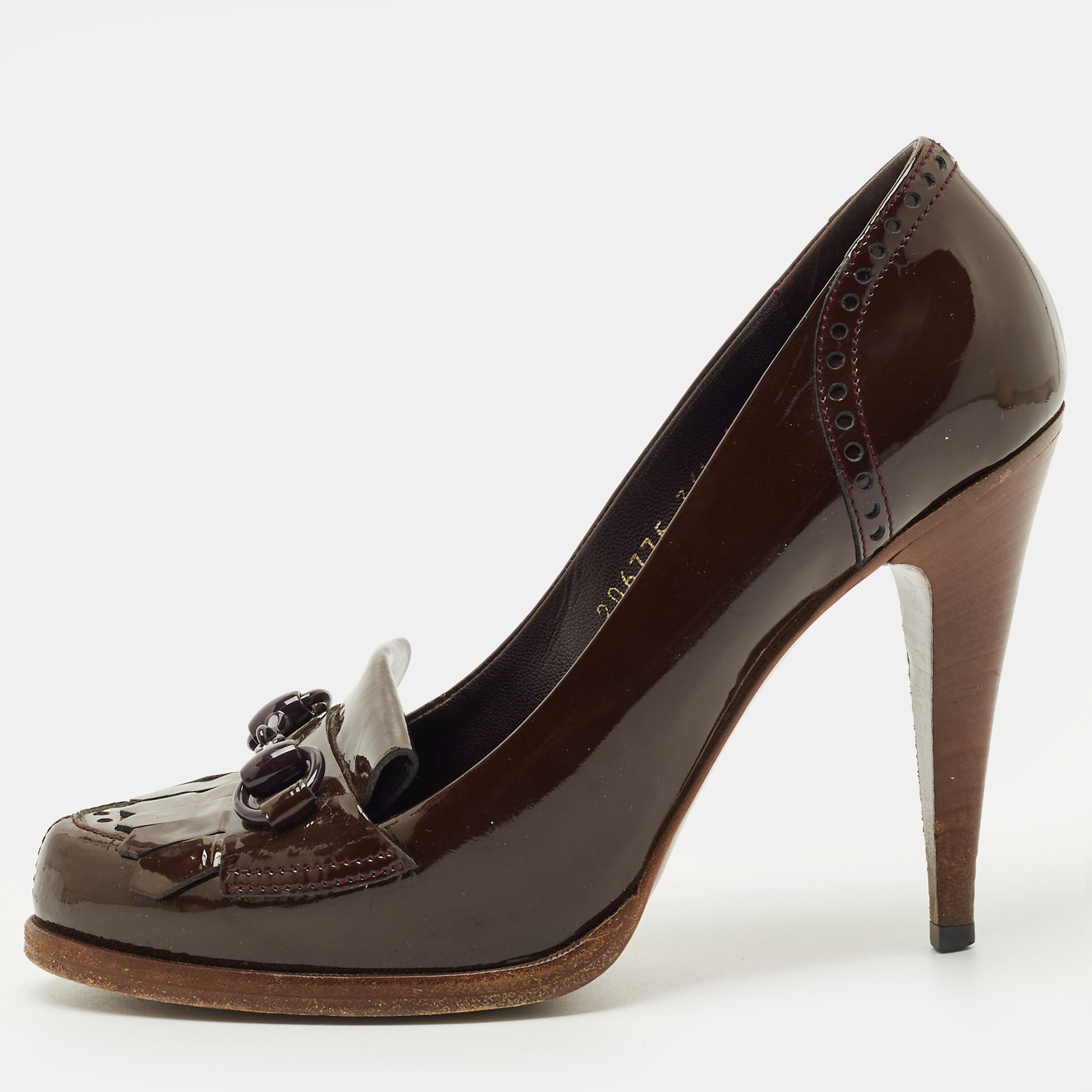 

Gucci Brown Patent Leather Tassel Pumps Size