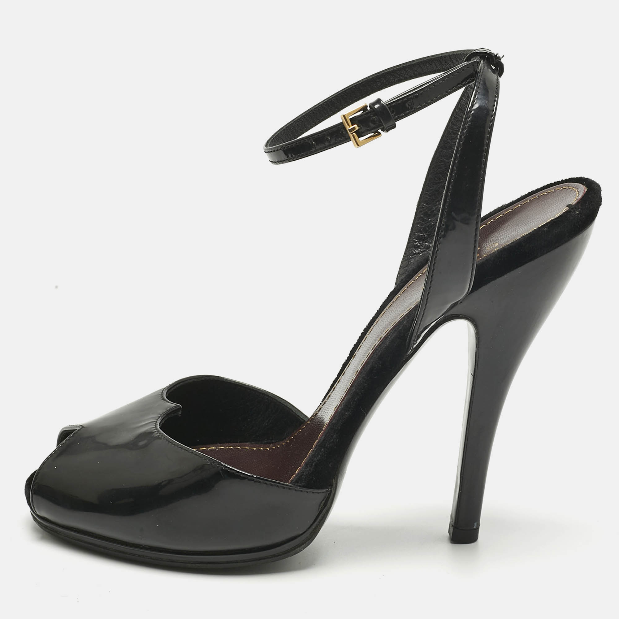 

Gucci Black Patent Leather Peep Toe Ankle Strap Sandals Size