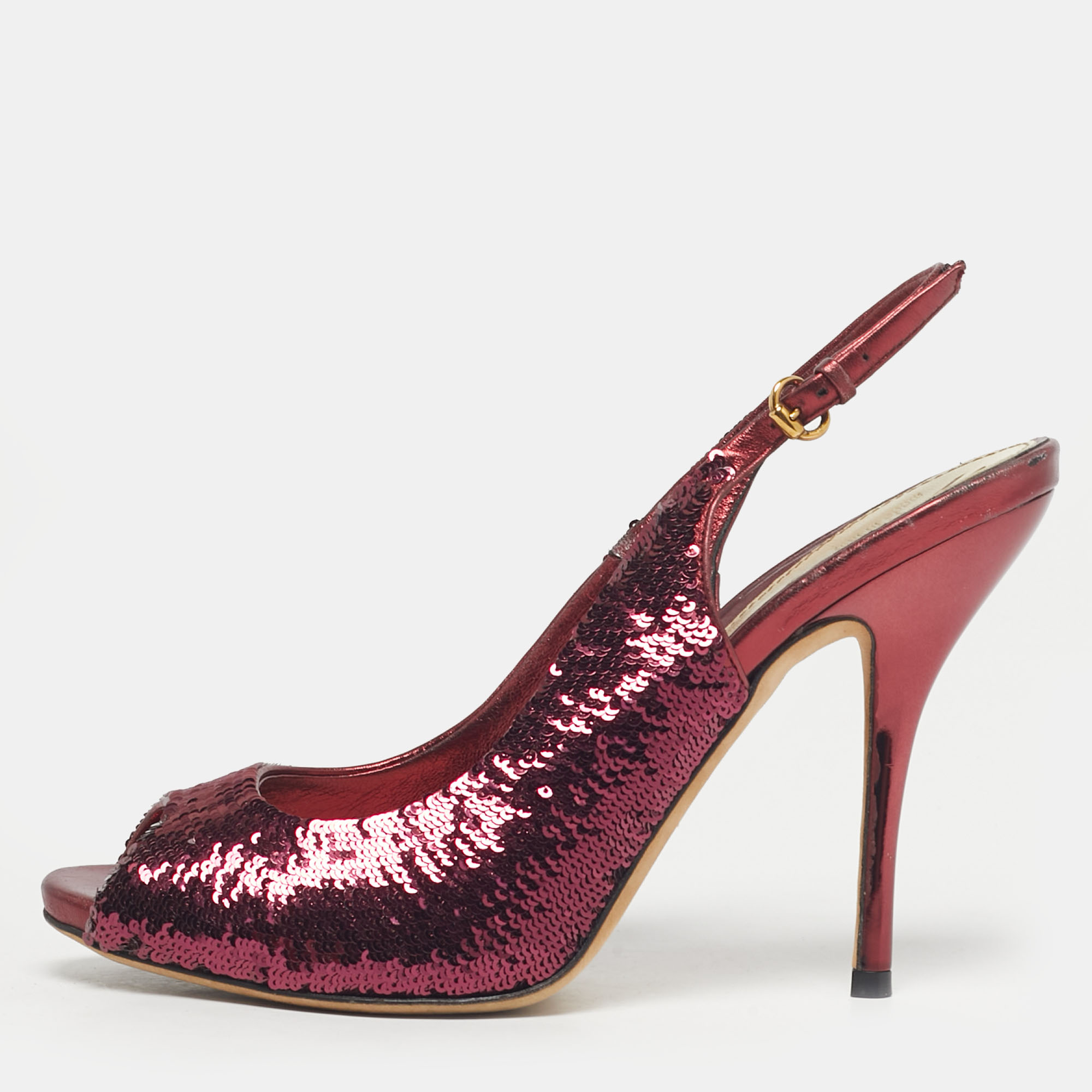 

Gucci Purple Sequins Peep Toe Slingback Pumps Size