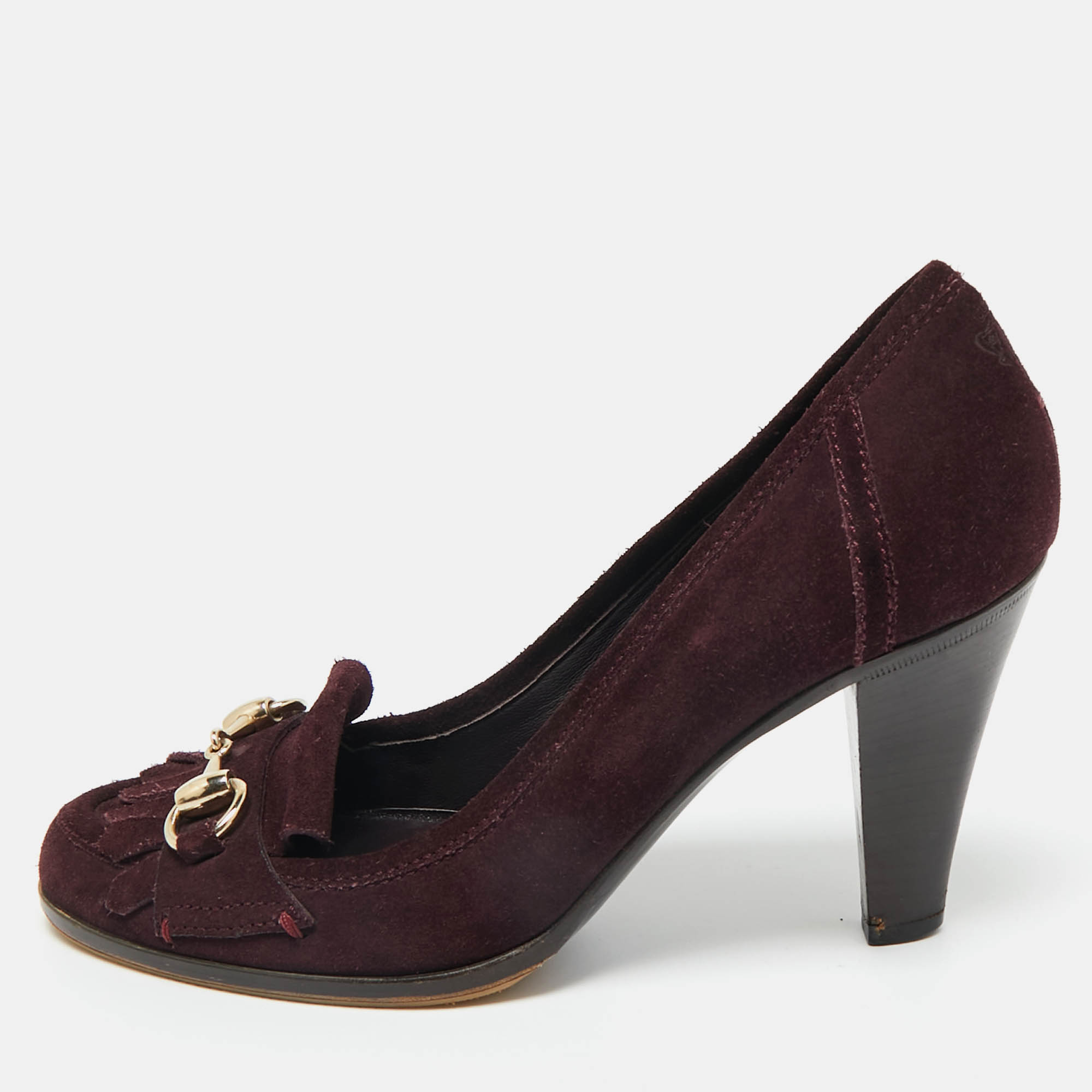 Pre-owned Gucci Purple Suede Horsebit Fringe Loafer Pumps Size 36.5